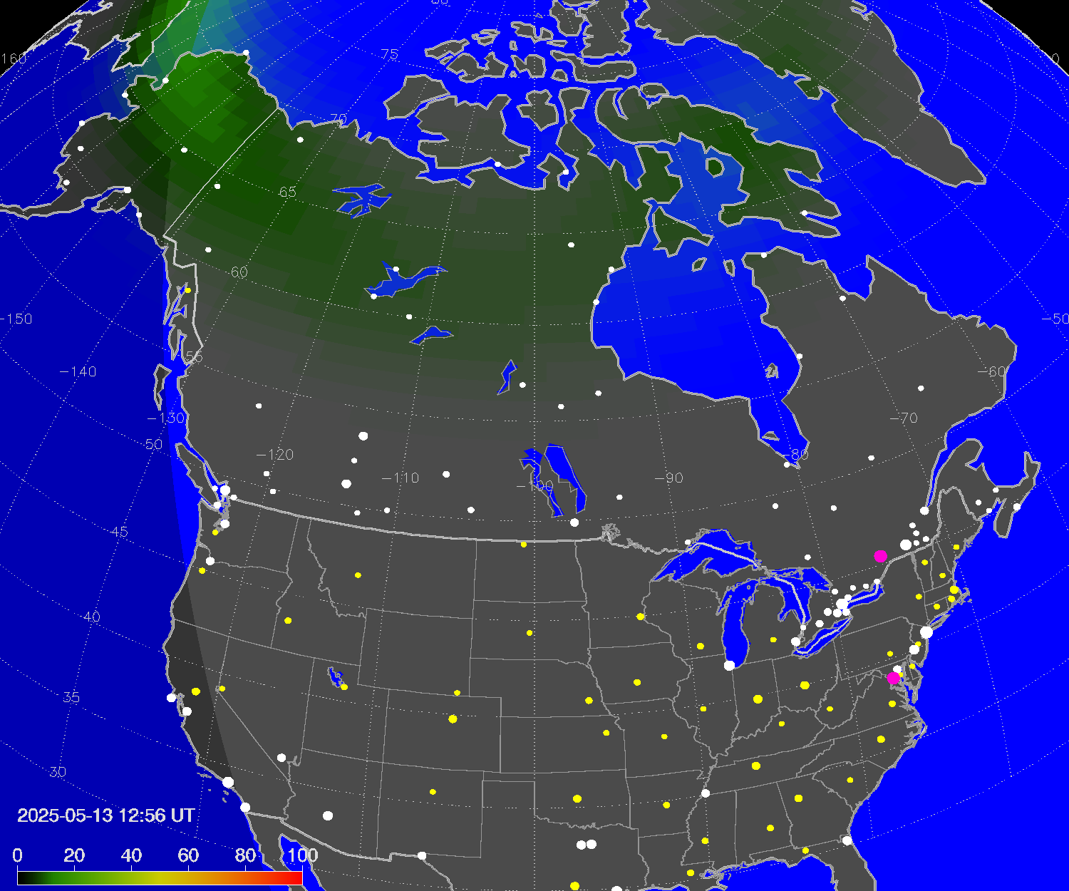 Northern lights (auroras) over North America
