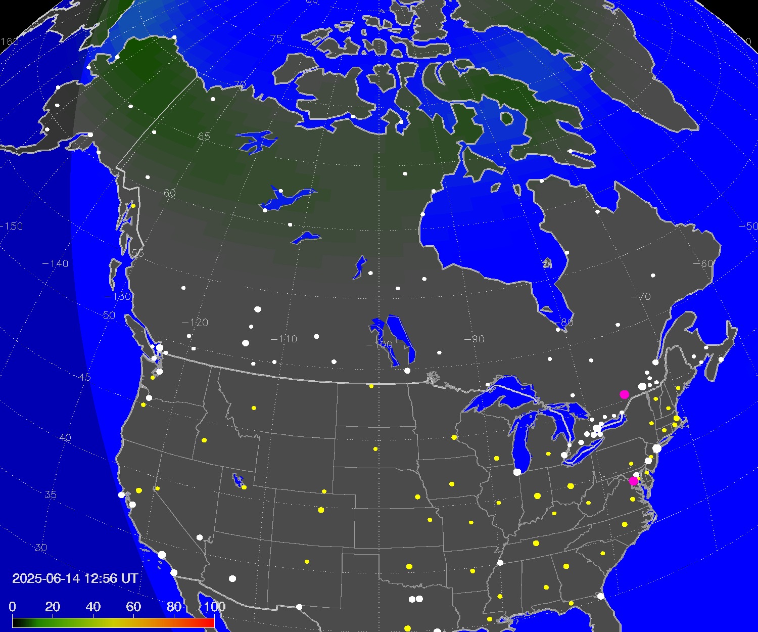 Northern lights (auroras) over North America