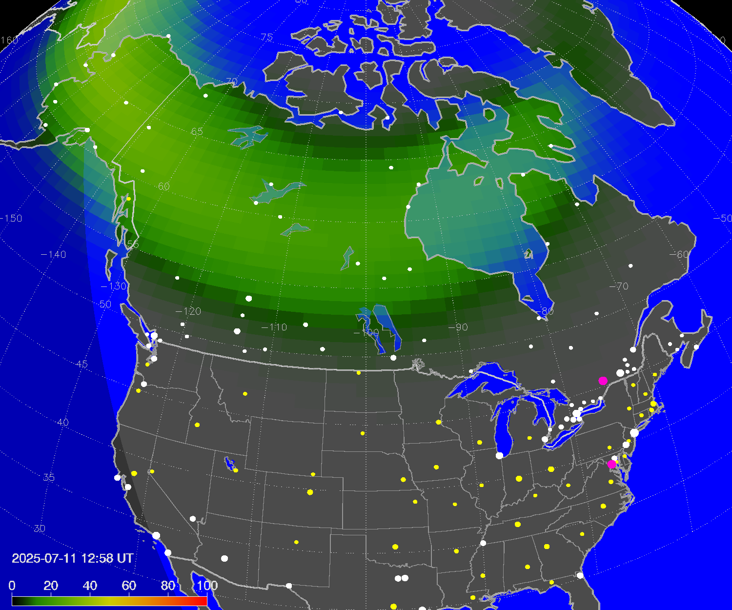 Northern lights (auroras) over North America