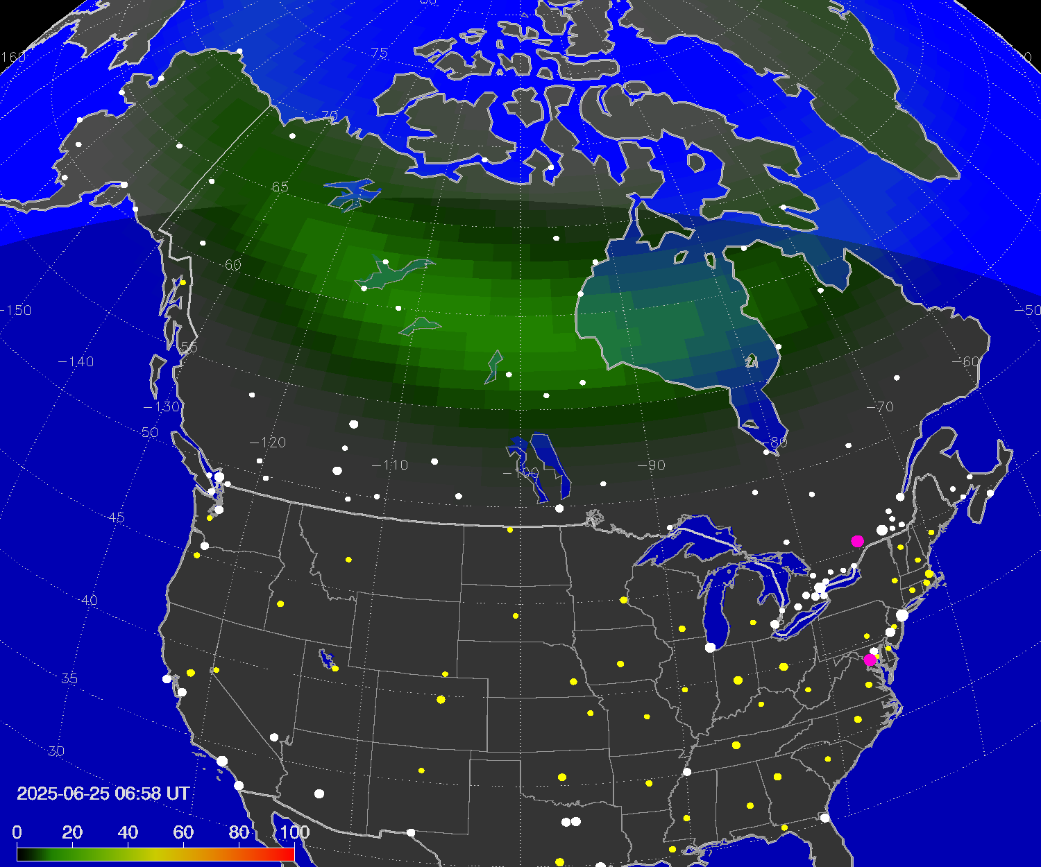 Northern lights (auroras) over North America