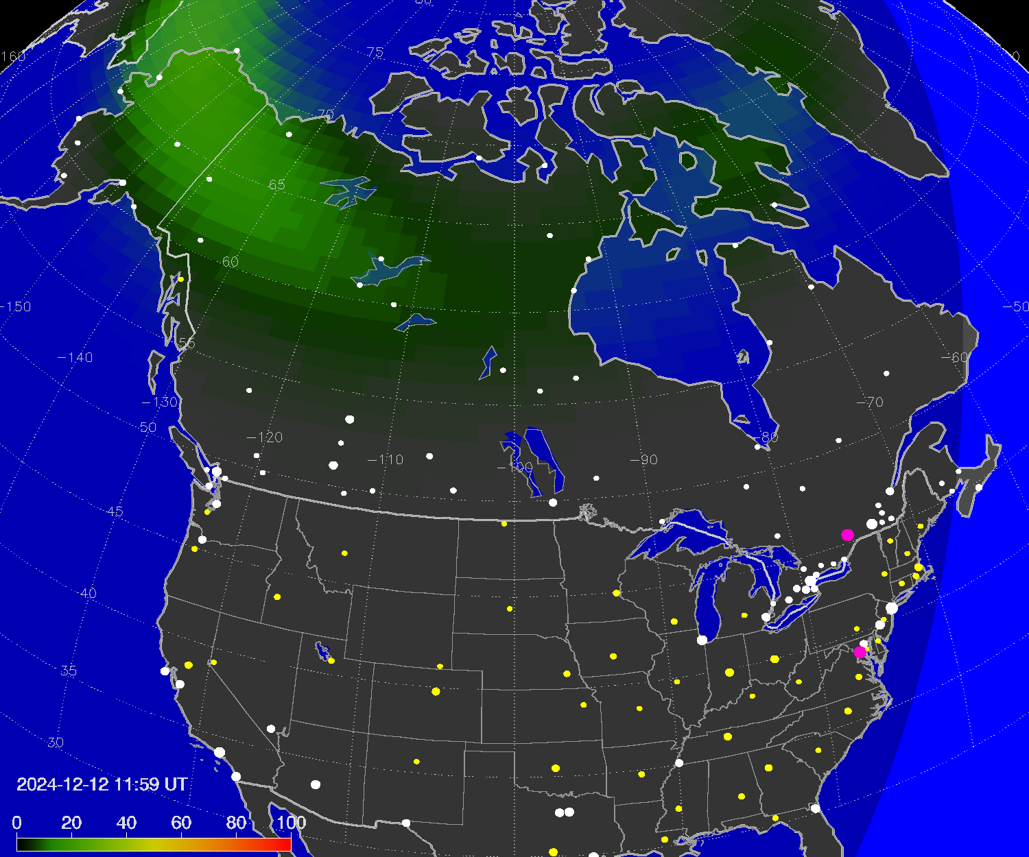 Northern lights (auroras) over North America