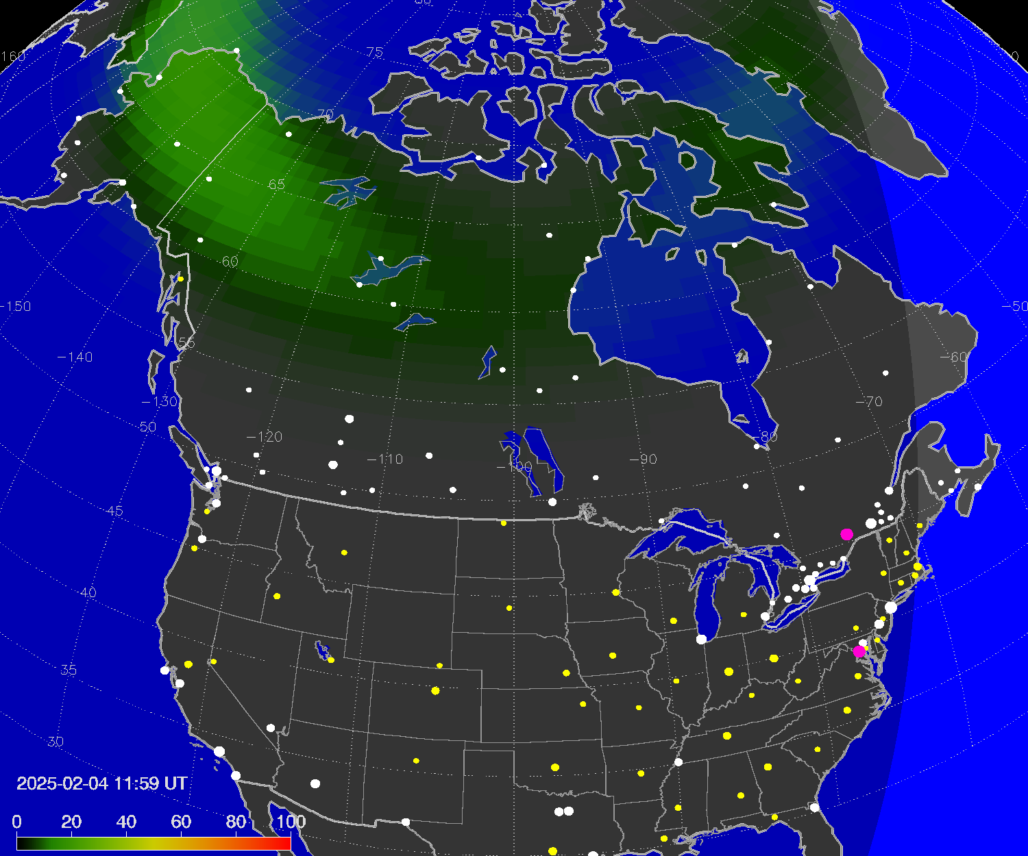 Northern lights (auroras) over North America