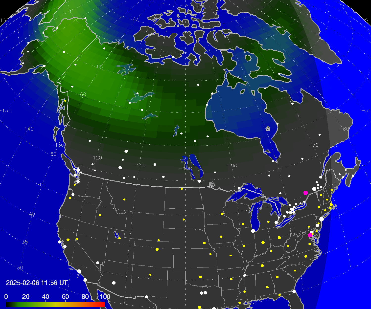 Northern lights (auroras) over North America
