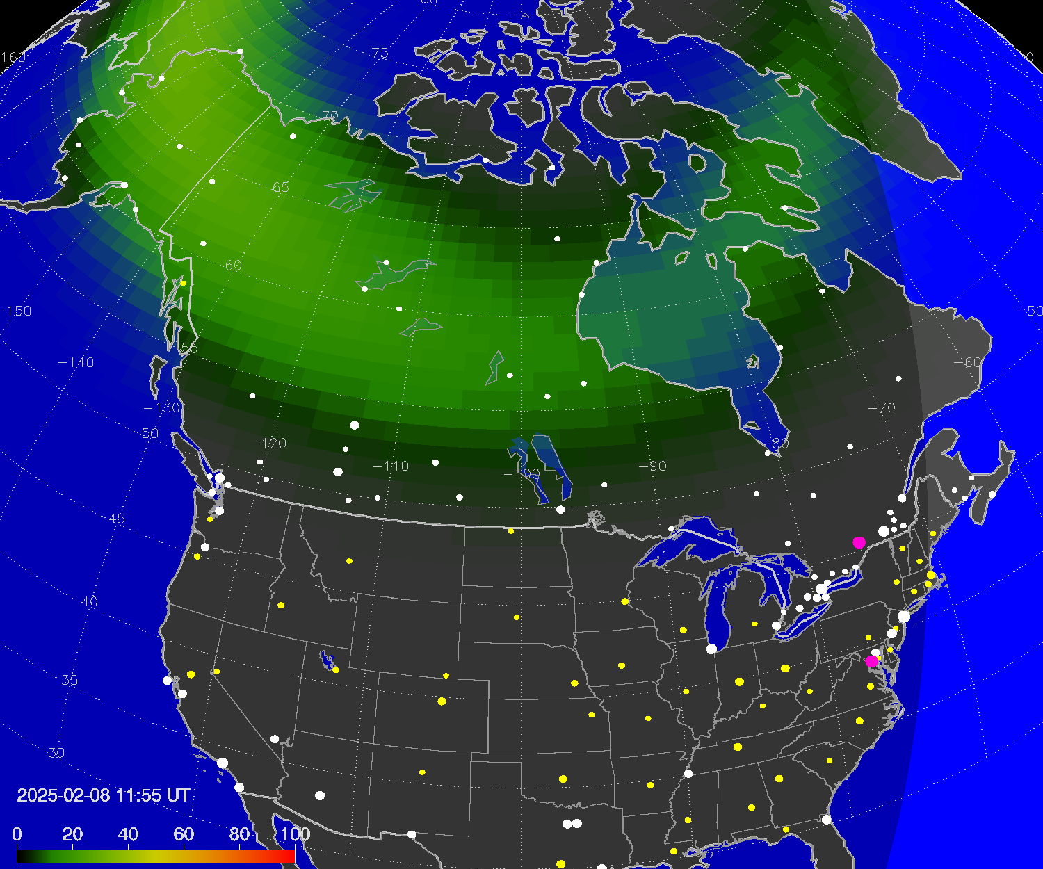 Northern lights (auroras) over North America