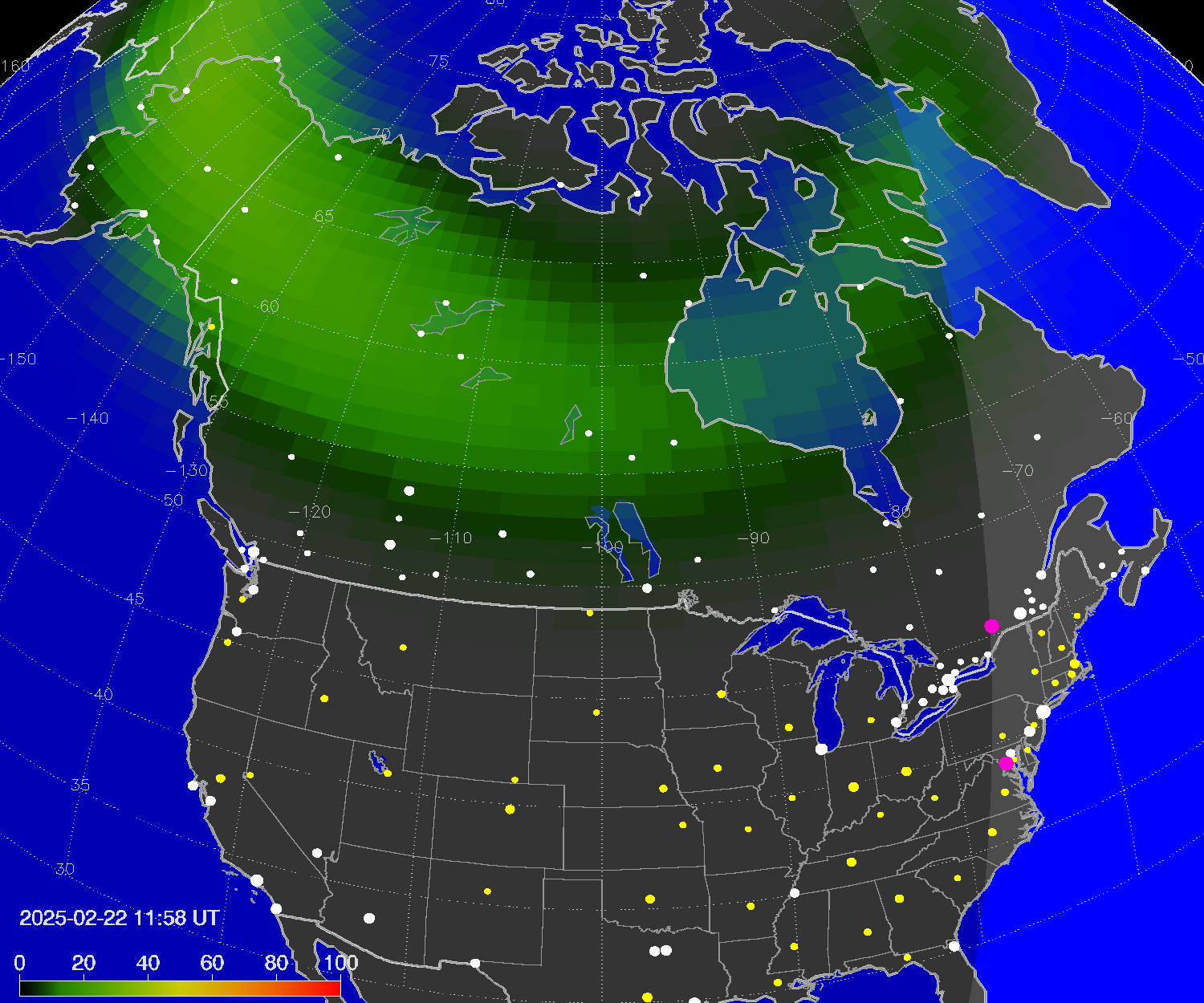Northern lights (auroras) over North America