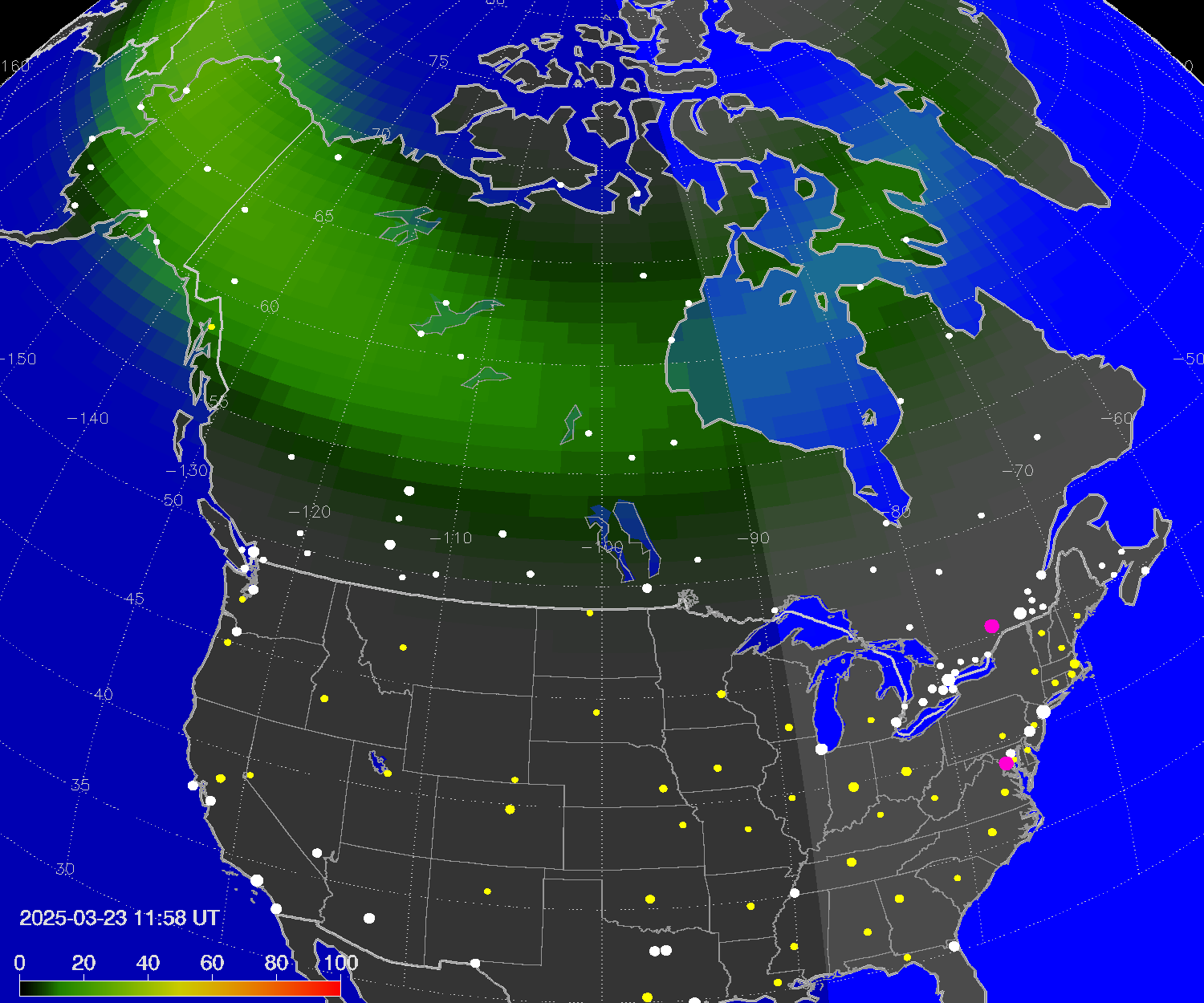 Northern lights (auroras) over North America