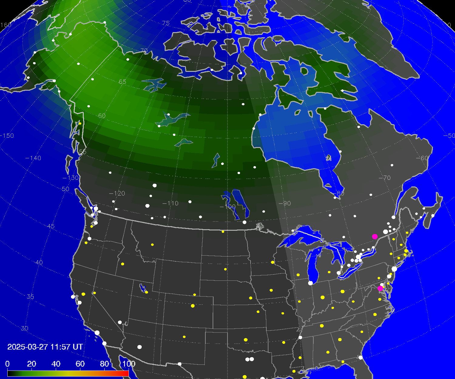 Northern lights (auroras) over North America
