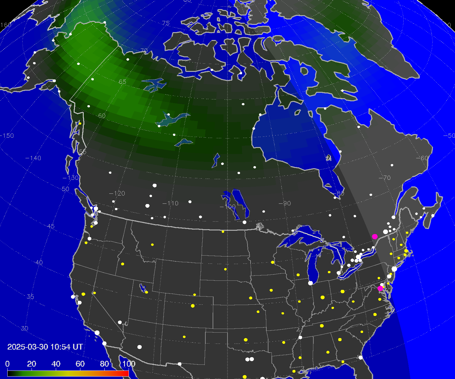 Northern lights (auroras) over North America