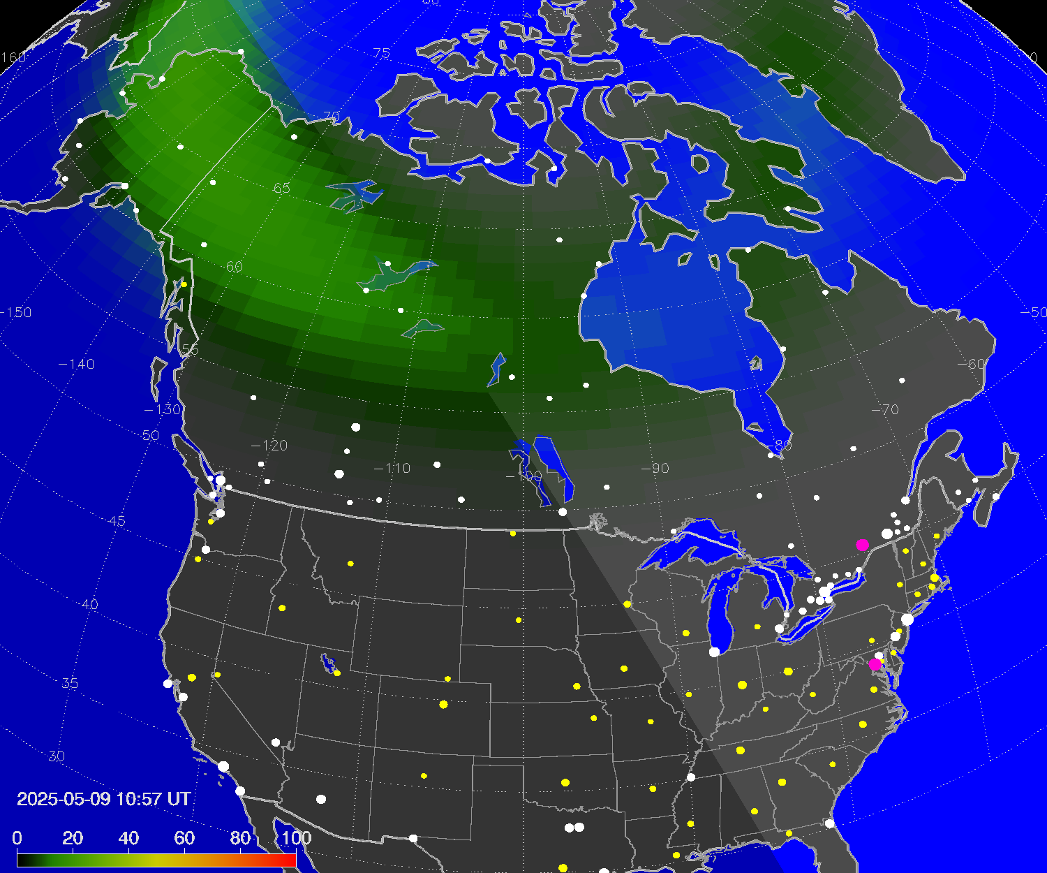 Northern lights (auroras) over North America