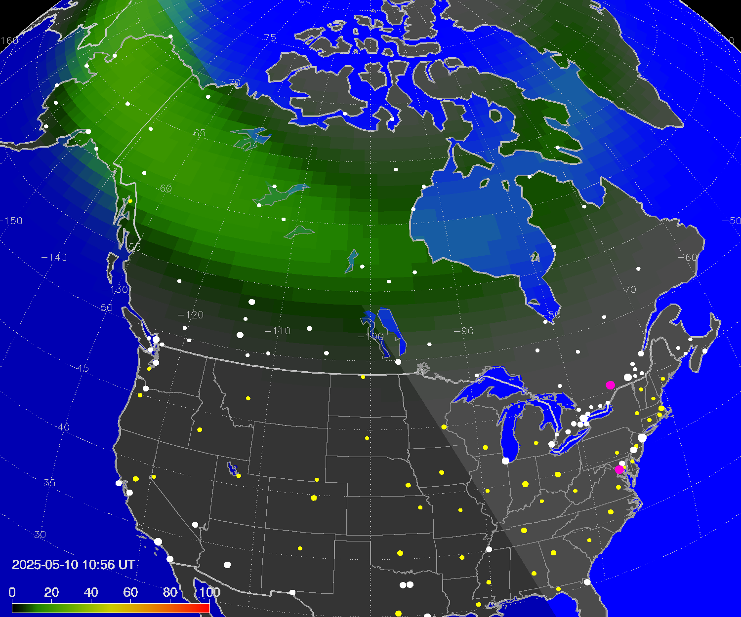 Northern lights (auroras) over North America