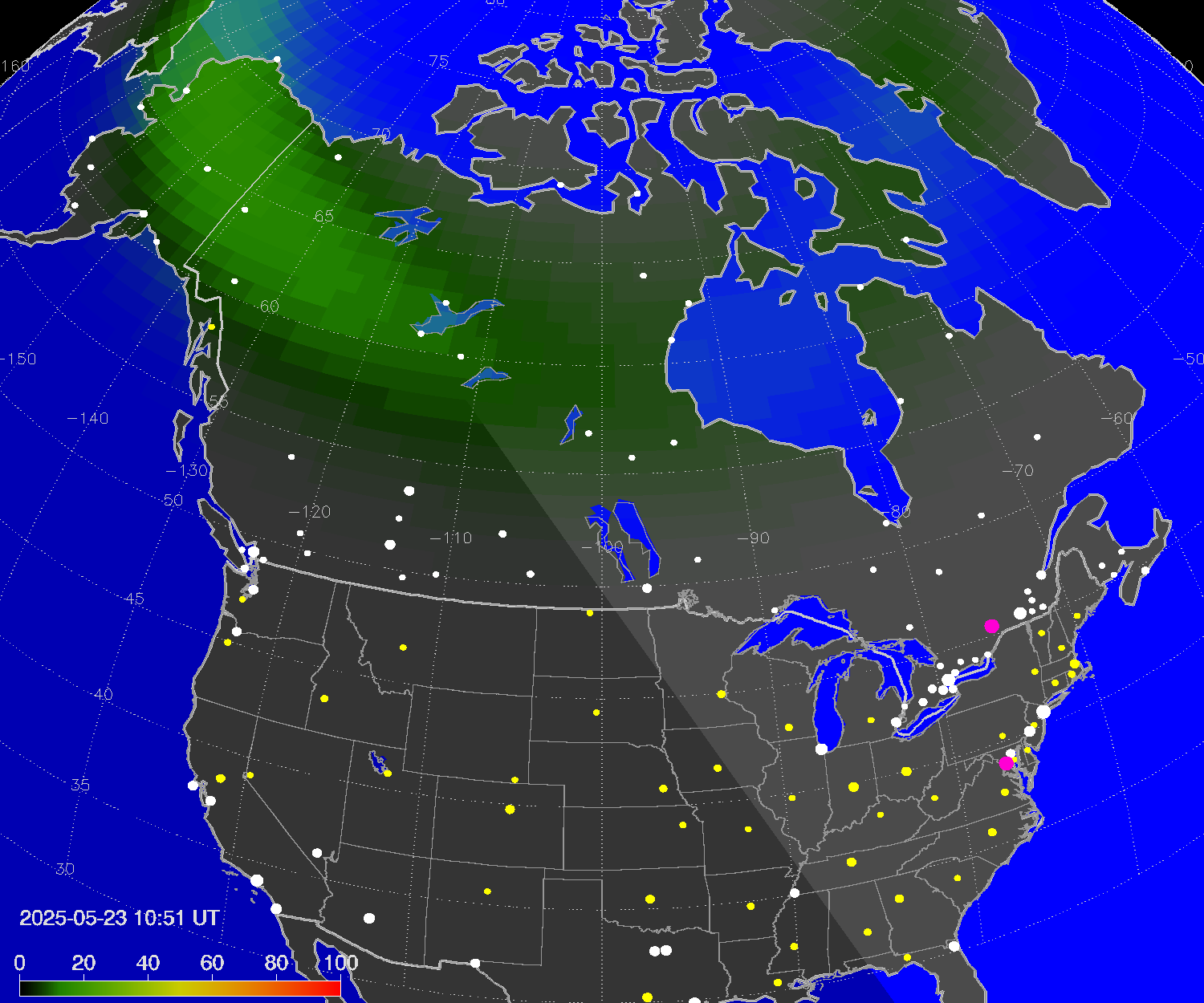 Northern lights (auroras) over North America