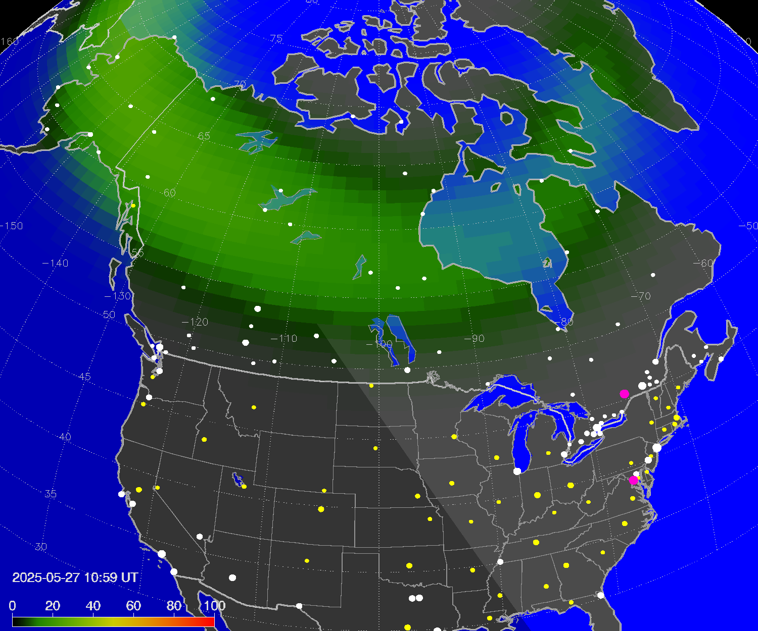 Northern lights (auroras) over North America