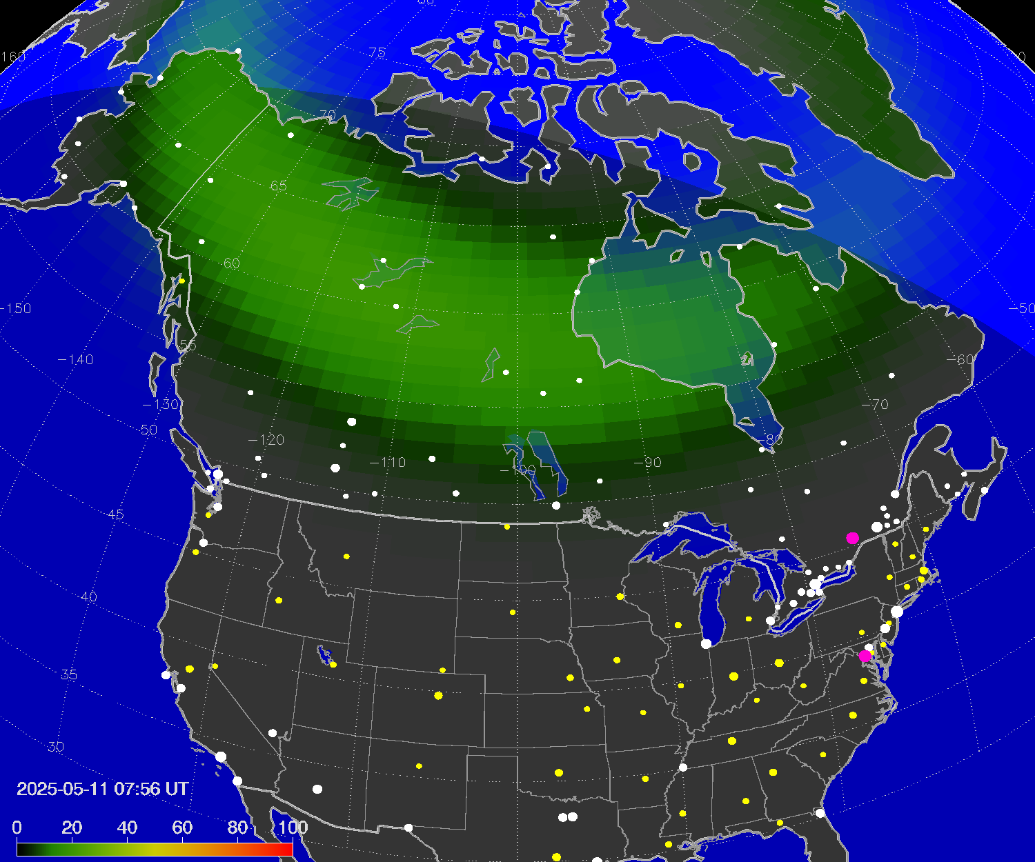 Northern lights (auroras) over North America