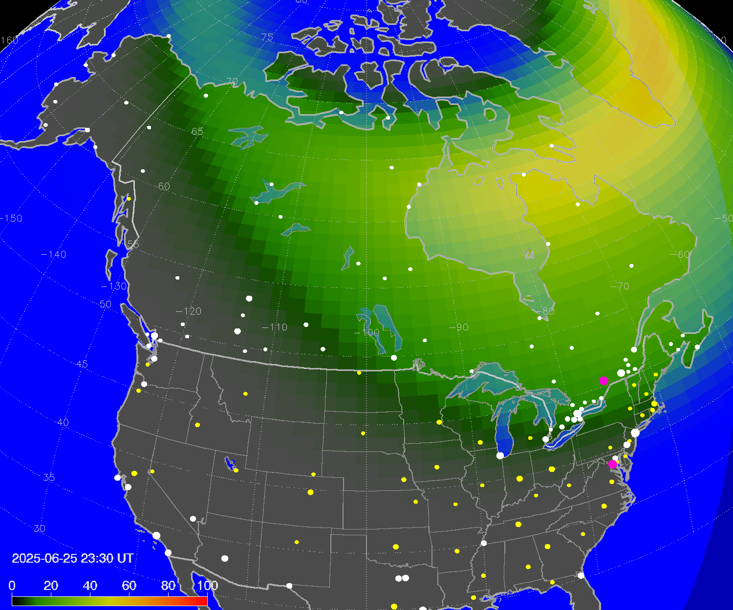 Northern lights (auroras) over North America