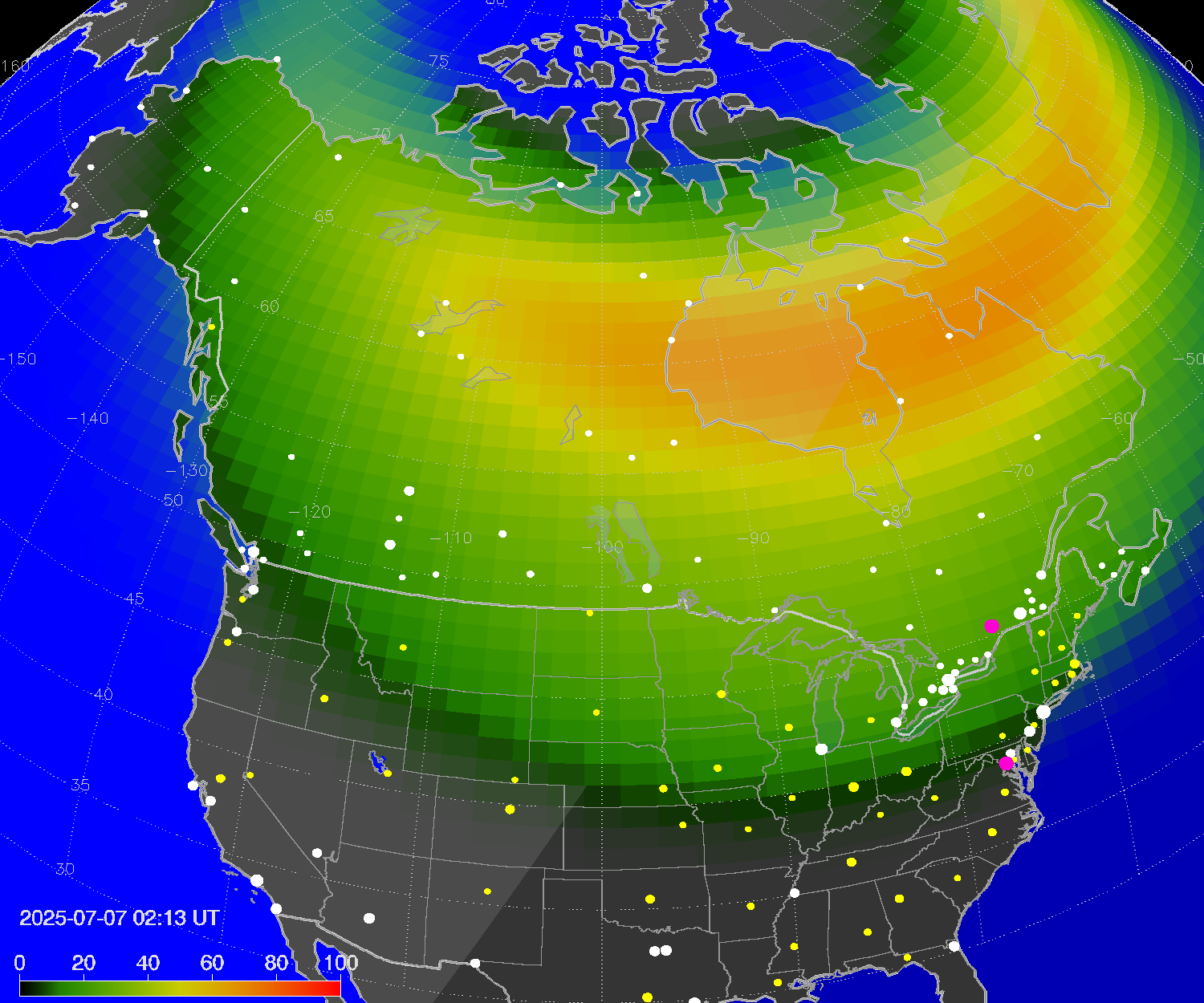 Northern lights (auroras) over North America