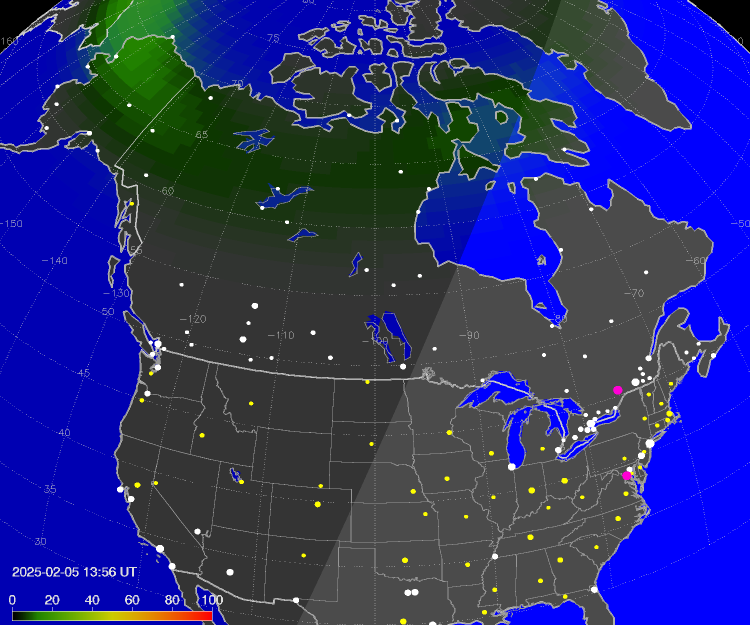 Northern lights (auroras) over North America