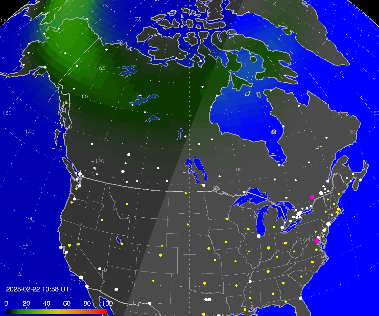 Northern lights (auroras) over North America