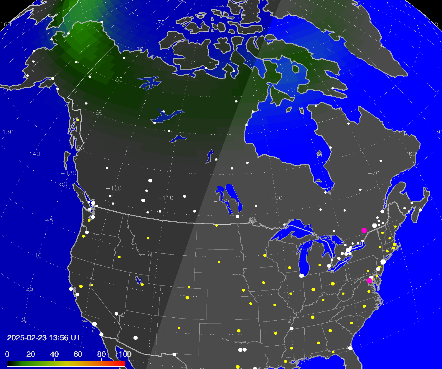 Northern lights (auroras) over North America