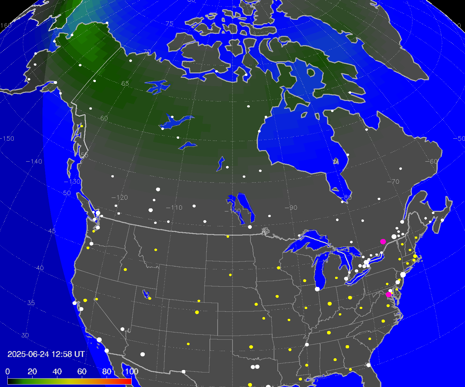 Northern lights (auroras) over North America