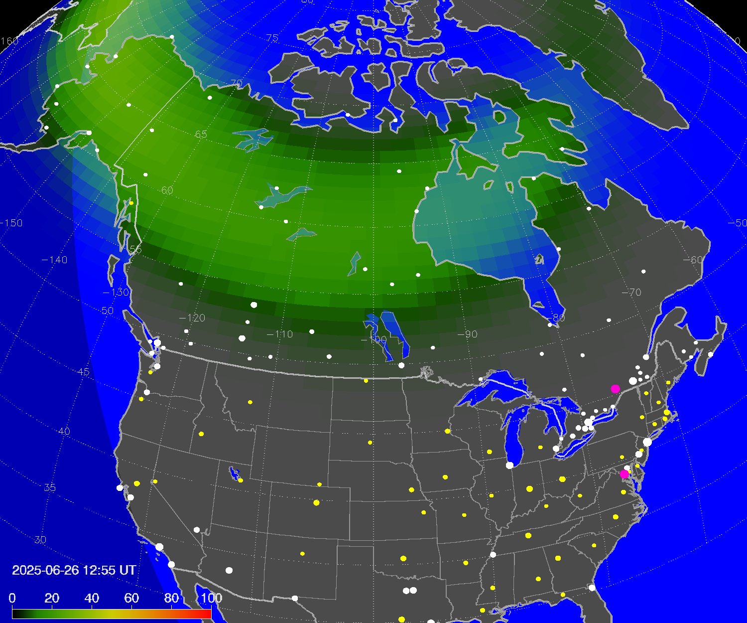 Northern lights (auroras) over North America