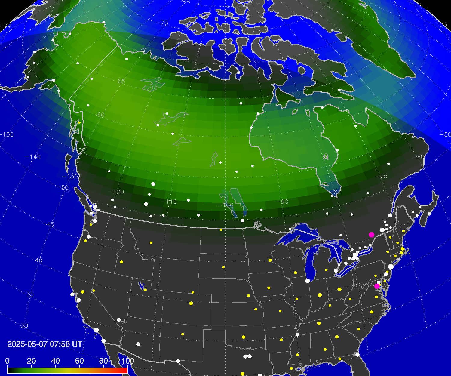 Northern lights (auroras) over North America