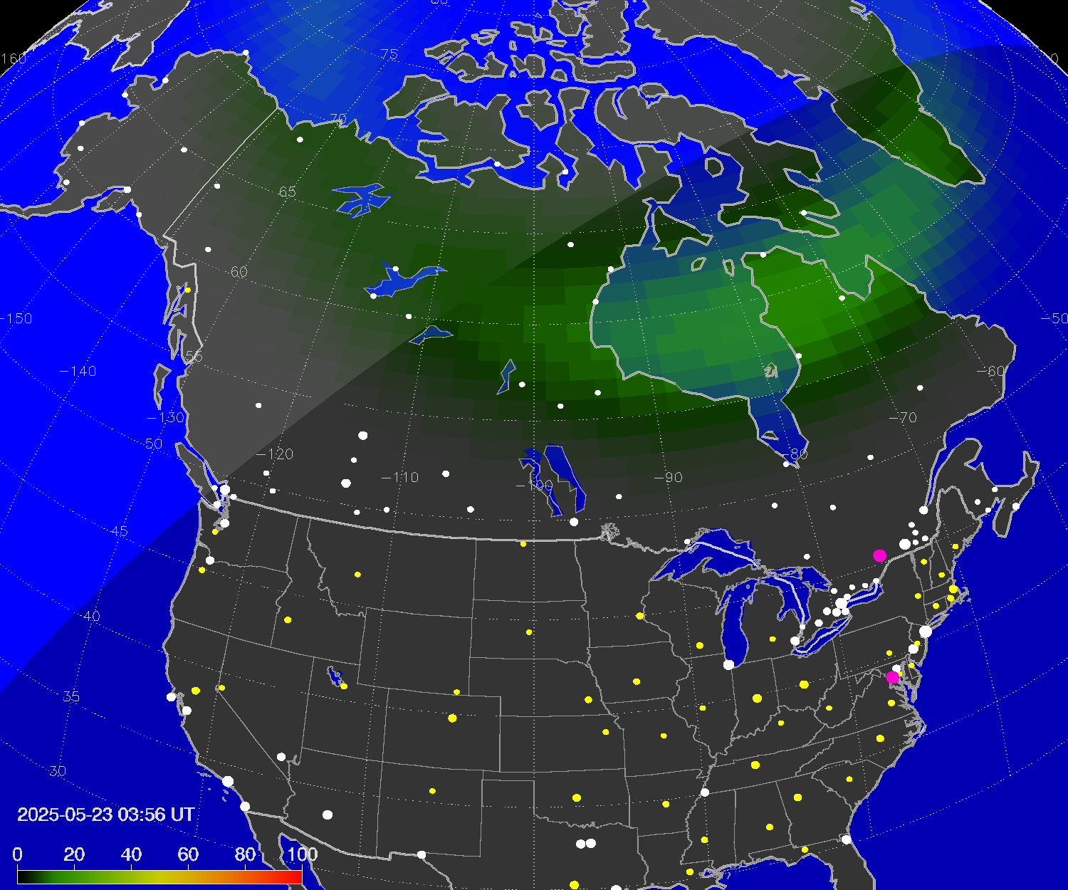 Northern lights (auroras) over North America