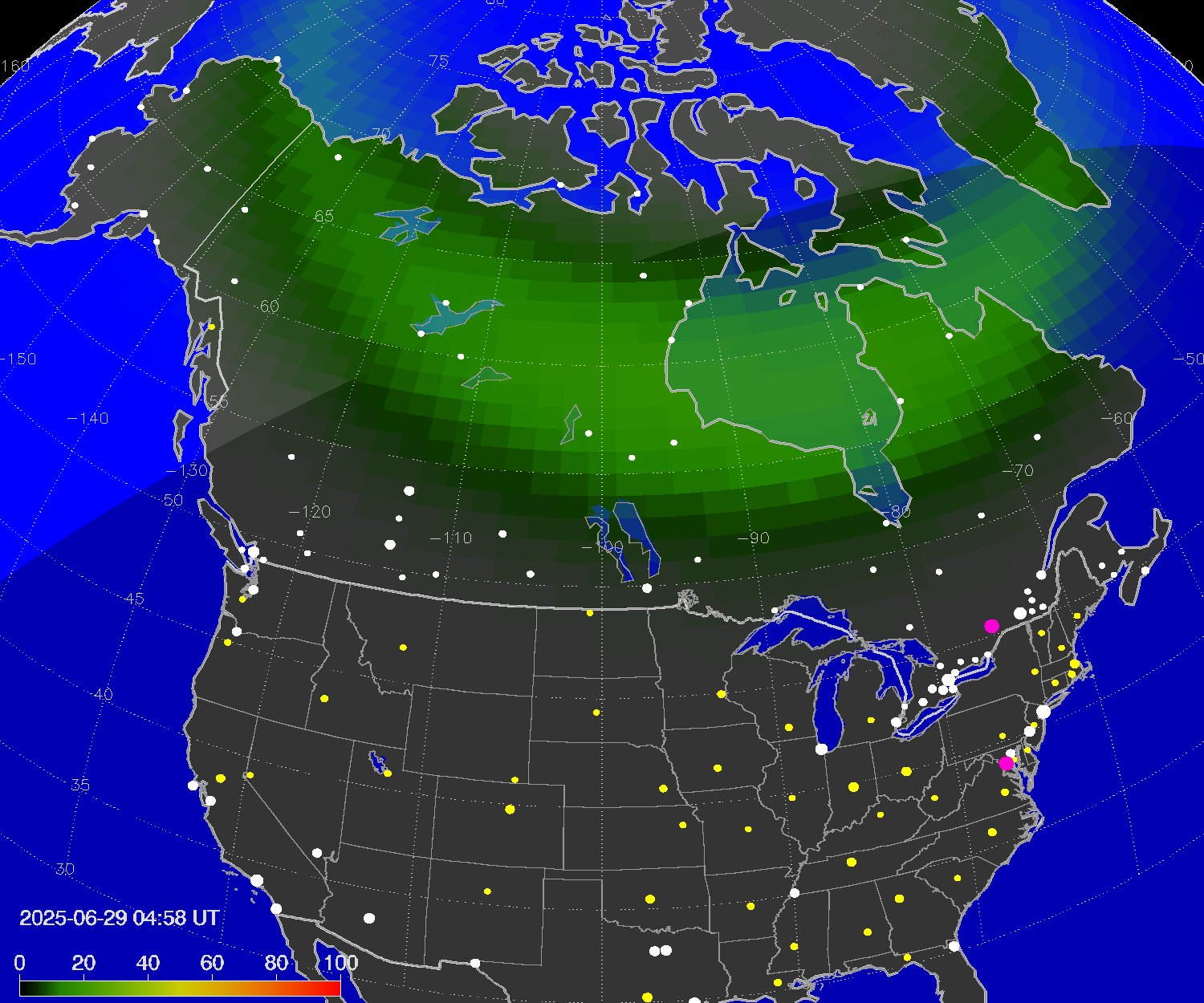 Northern lights (auroras) over North America