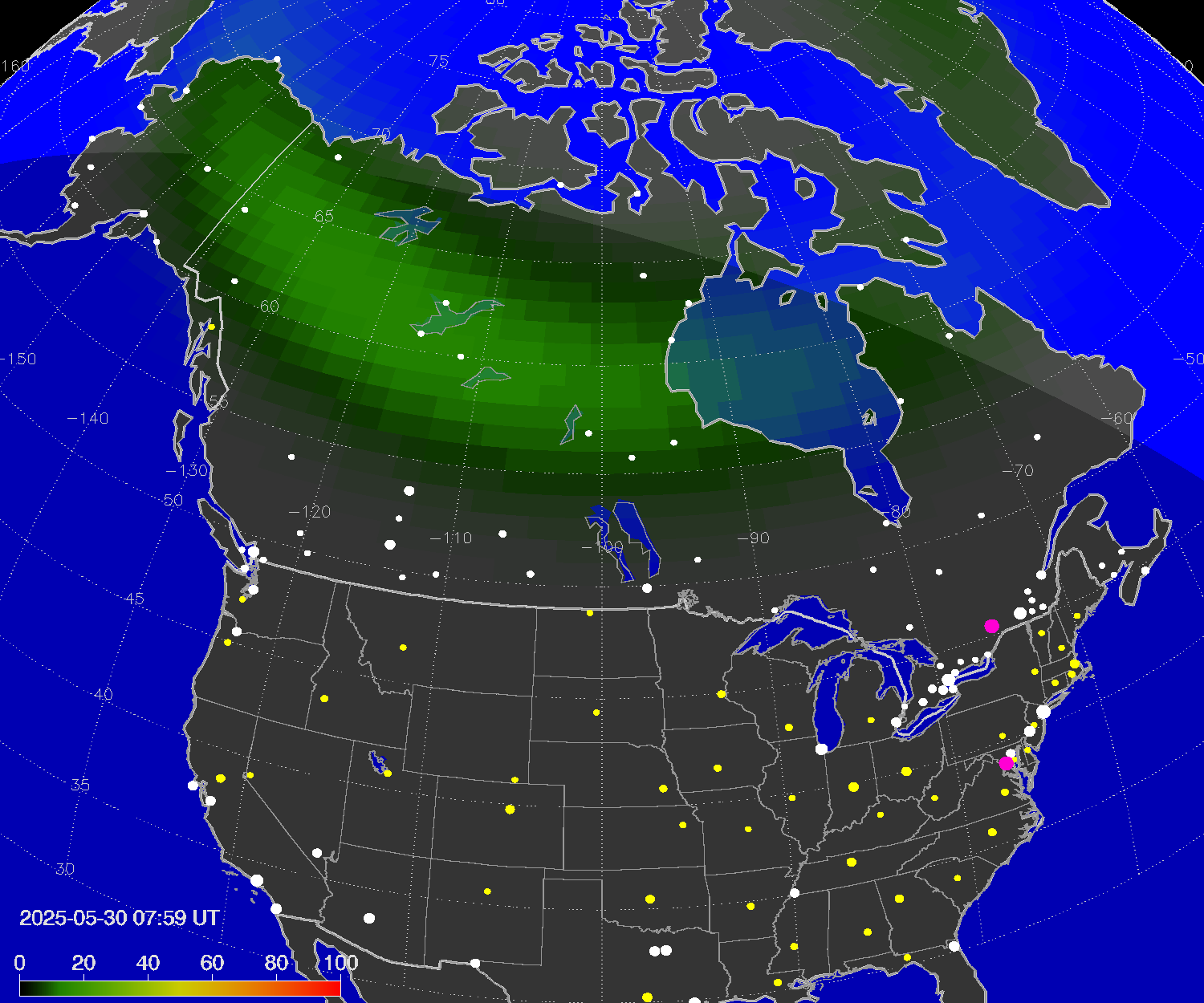 Northern lights (auroras) over North America