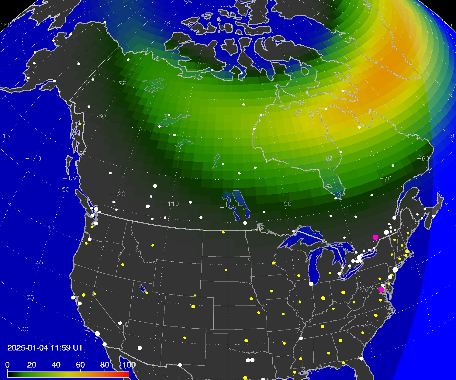 Northern lights (auroras) over North America
