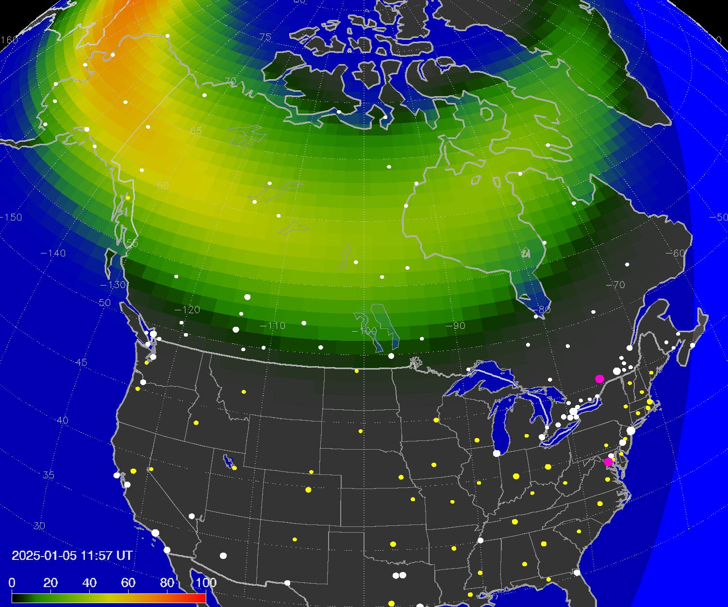 Northern lights (auroras) over North America