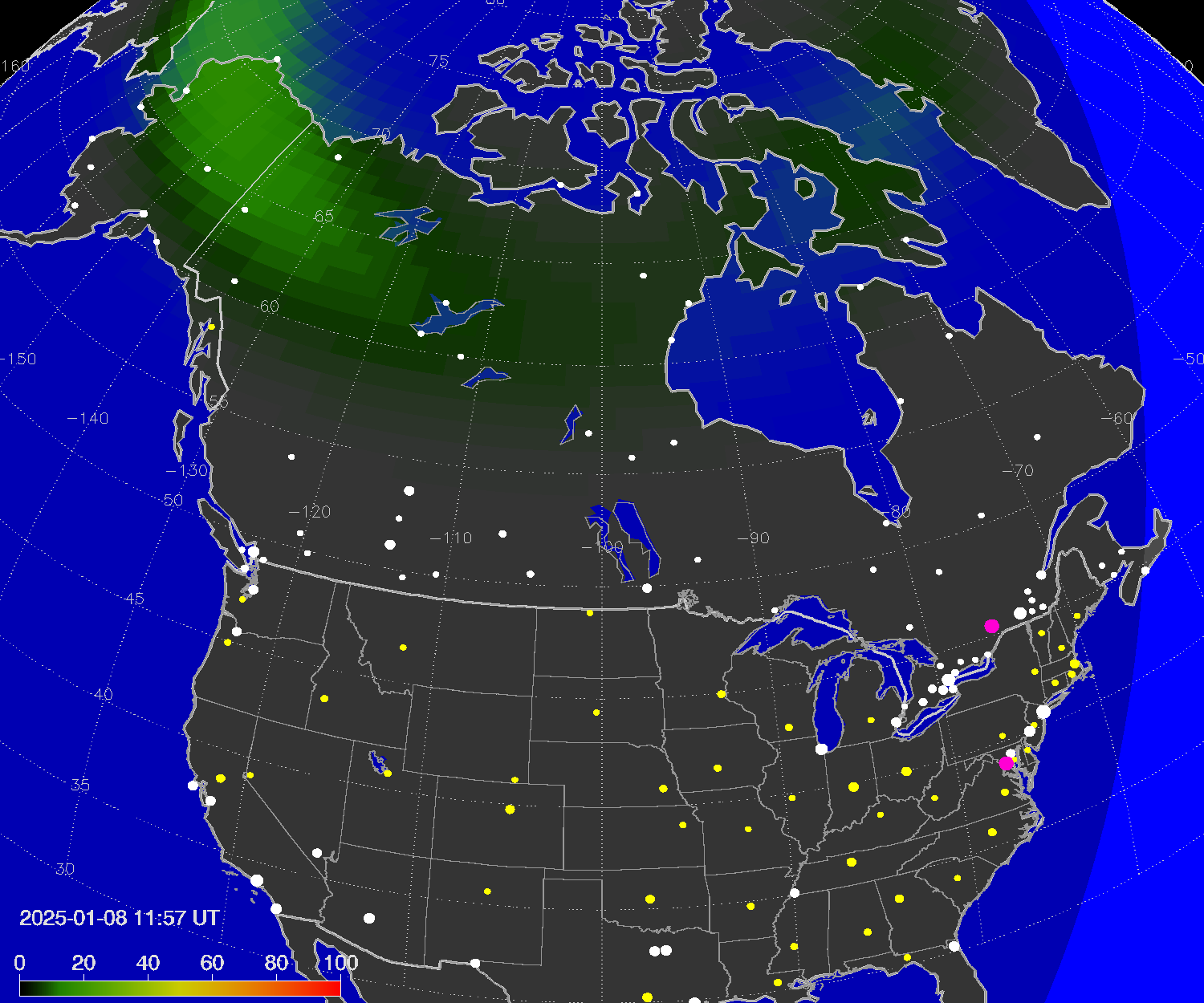 Northern lights (auroras) over North America