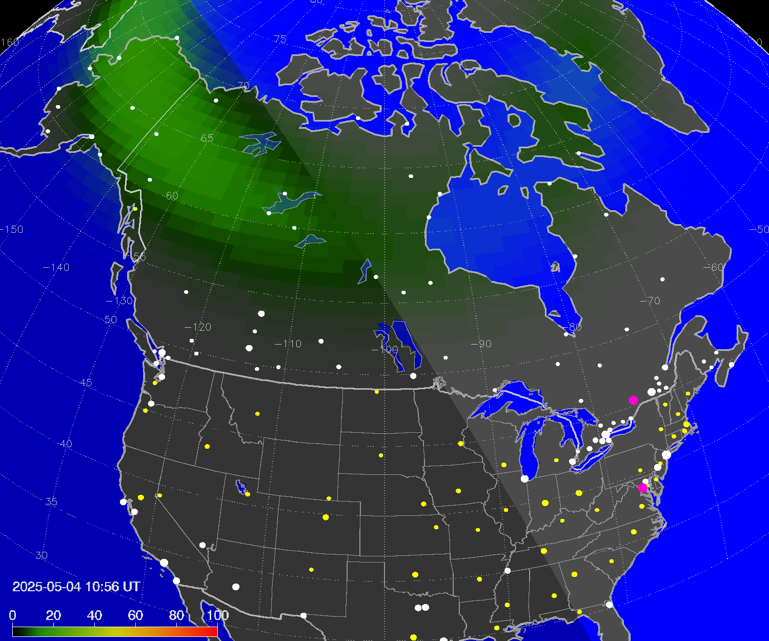 Northern lights (auroras) over North America