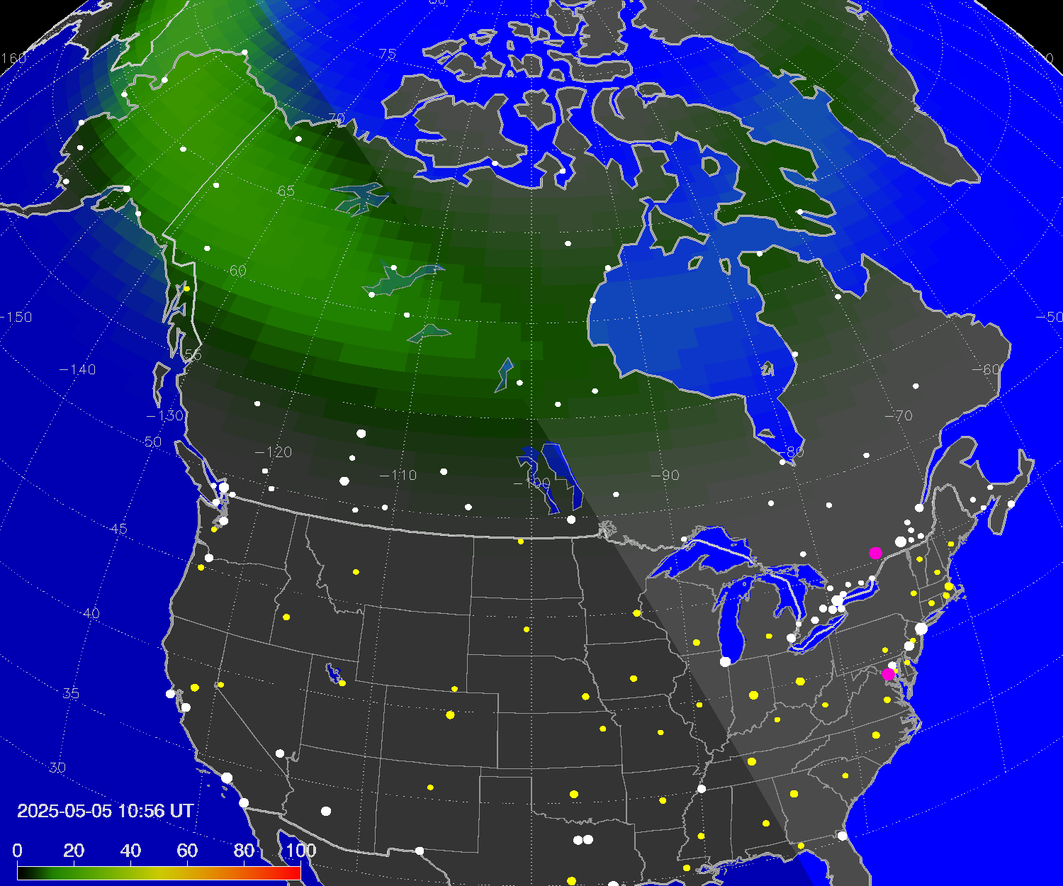 Northern lights (auroras) over North America