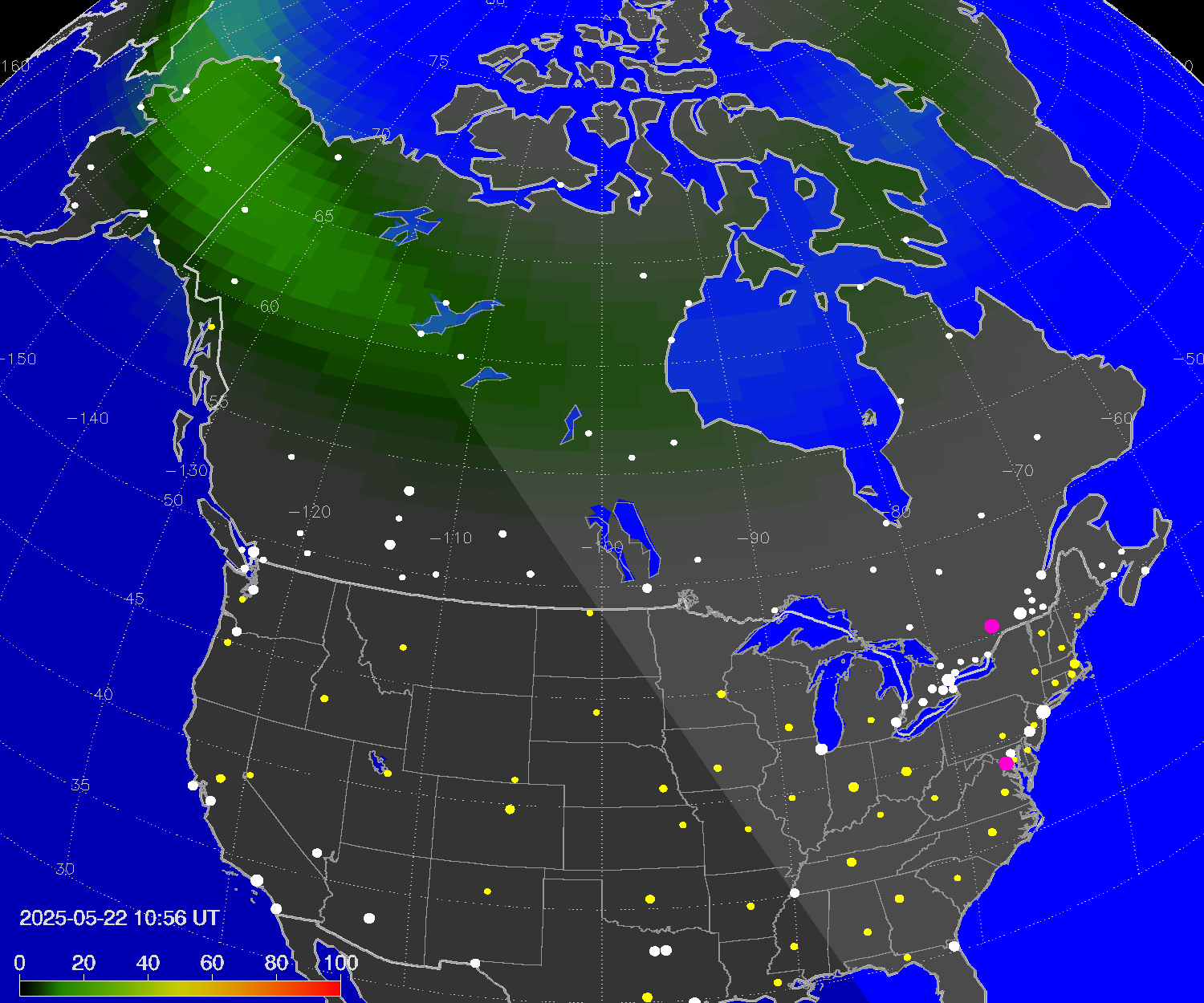Northern lights (auroras) over North America