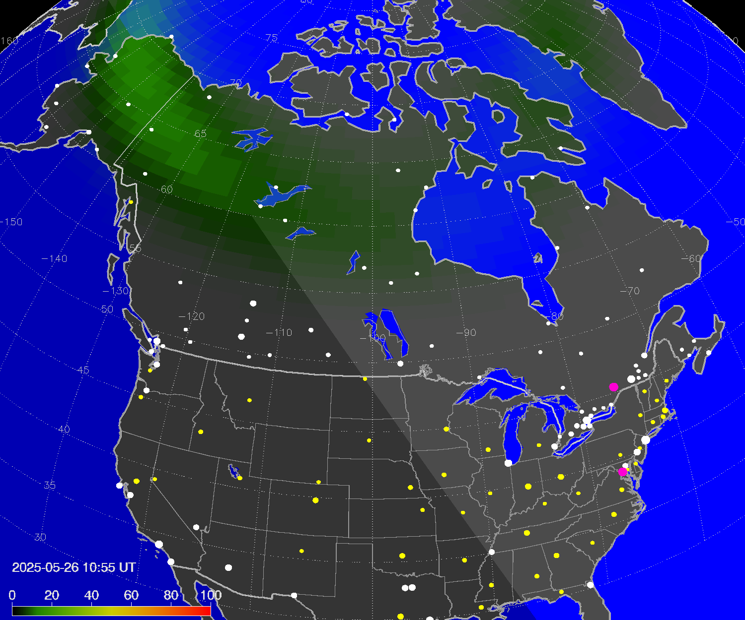 Northern lights (auroras) over North America