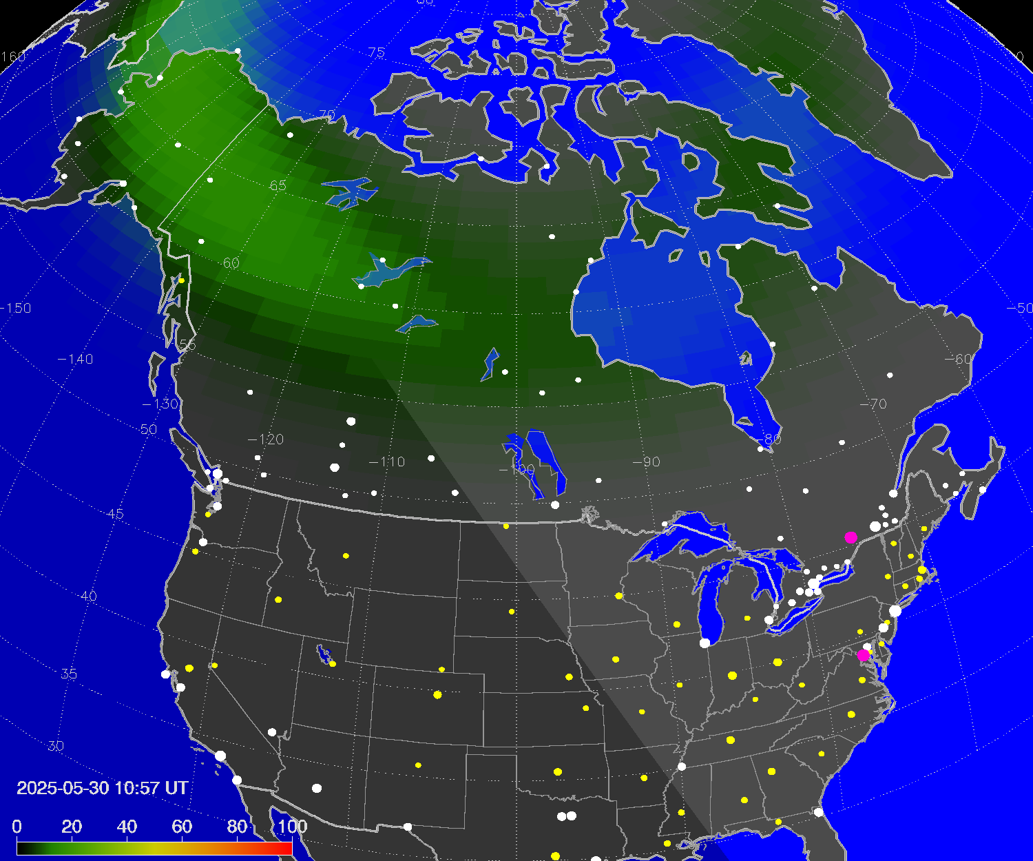 Northern lights (auroras) over North America