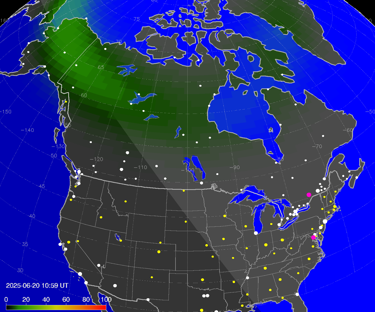 Northern lights (auroras) over North America