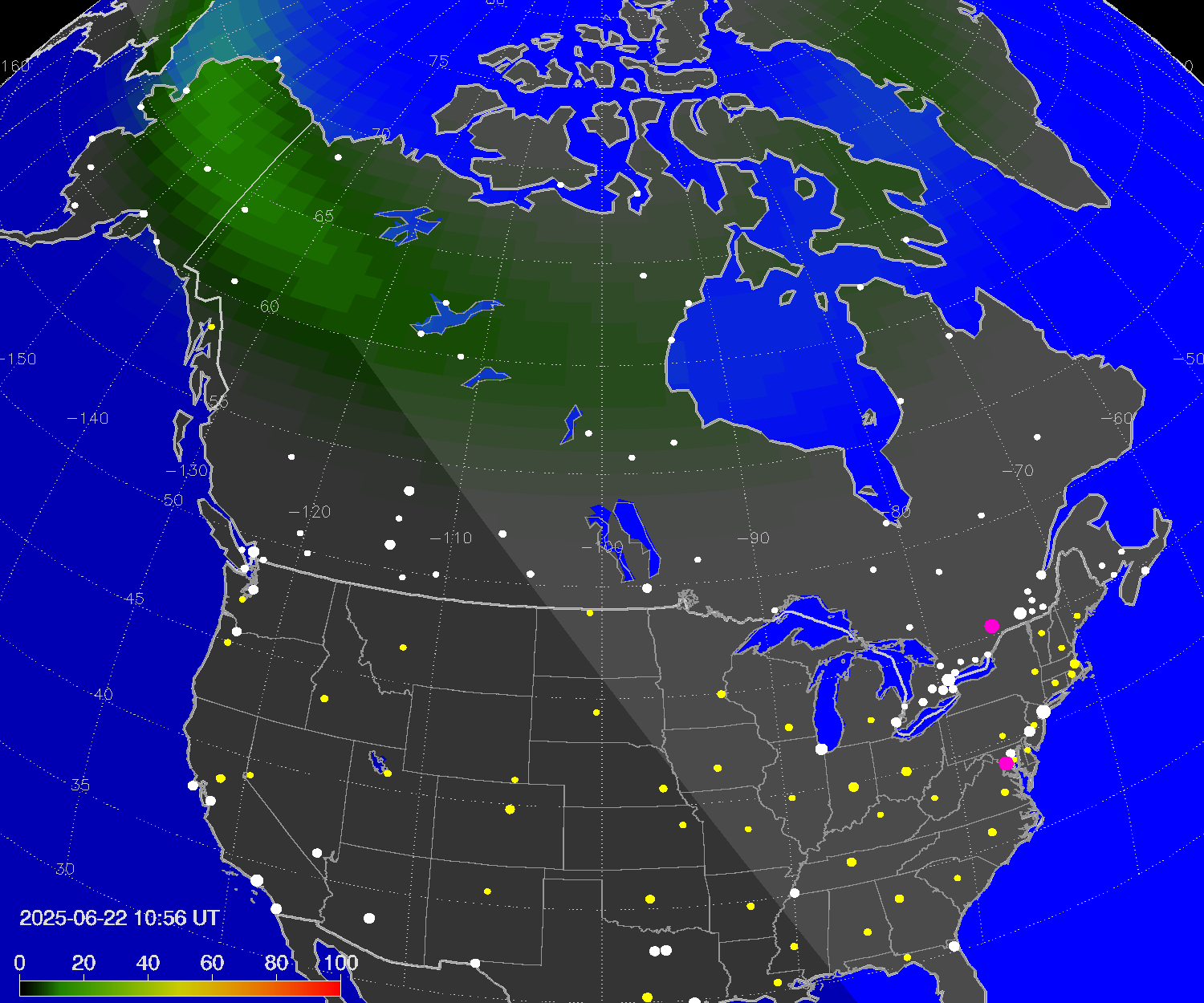 Northern lights (auroras) over North America