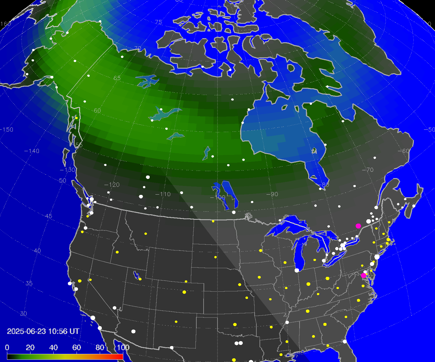 Northern lights (auroras) over North America