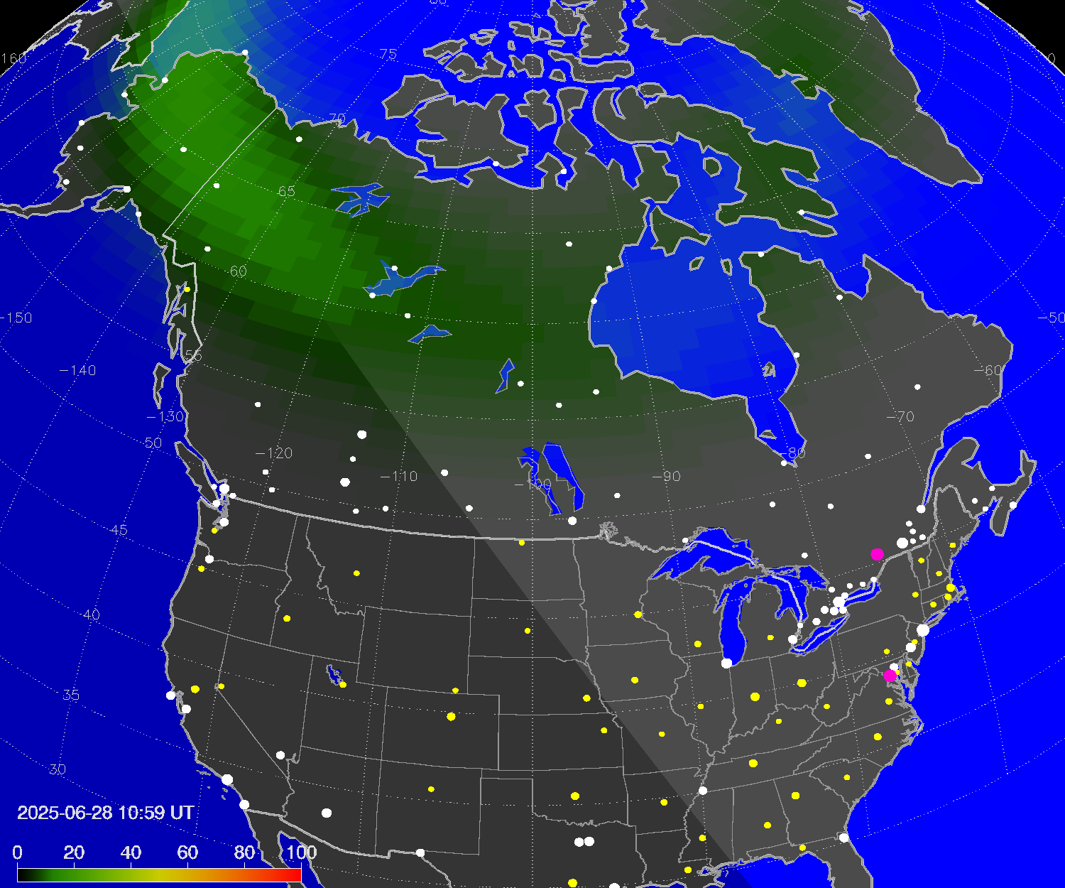 Northern lights (auroras) over North America