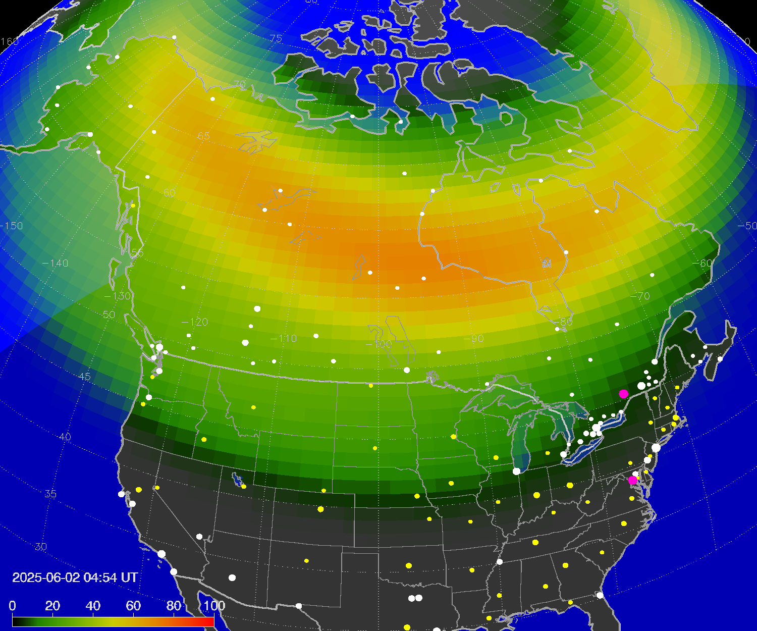 Northern lights (auroras) over North America