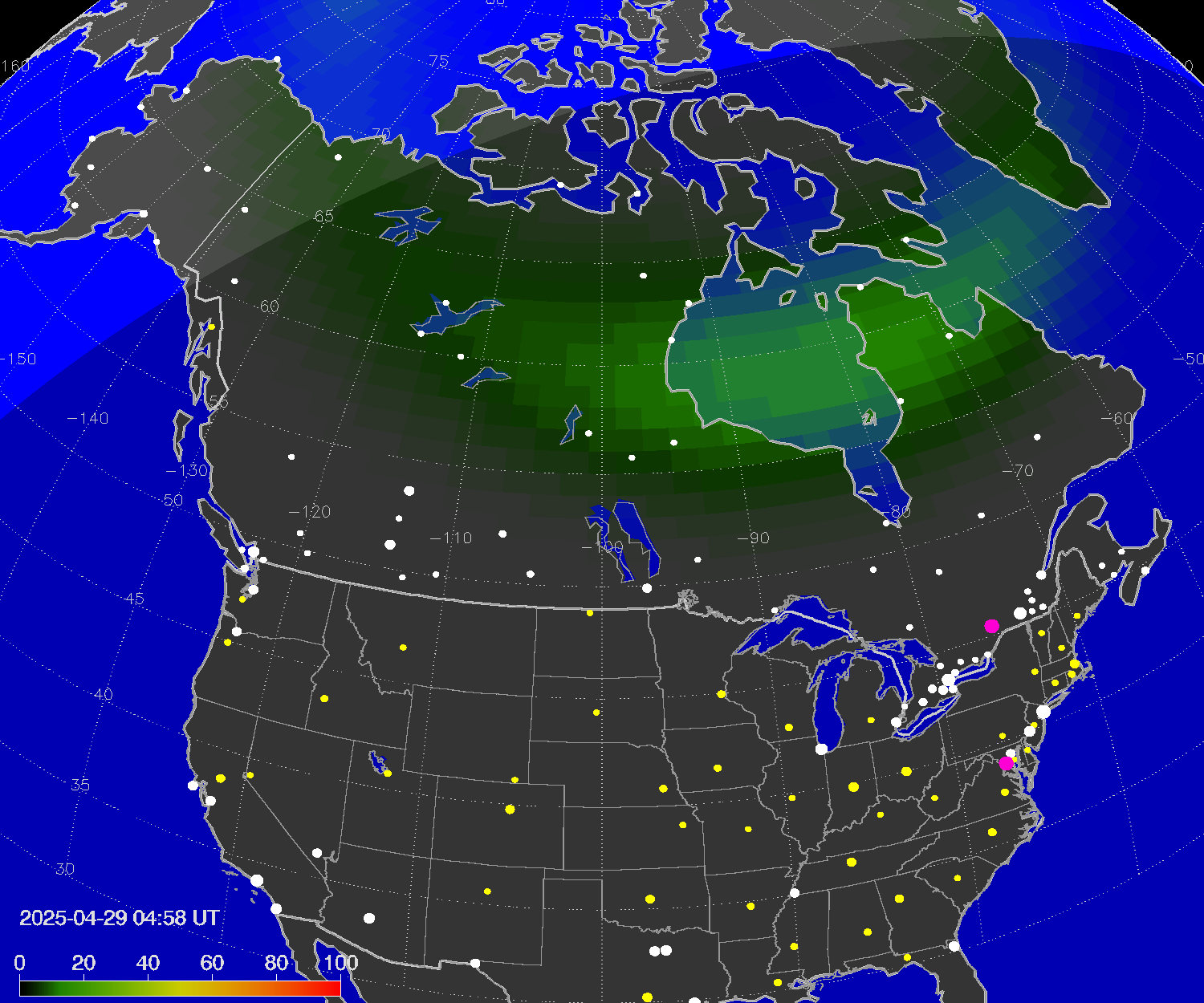 Northern lights (auroras) over North America