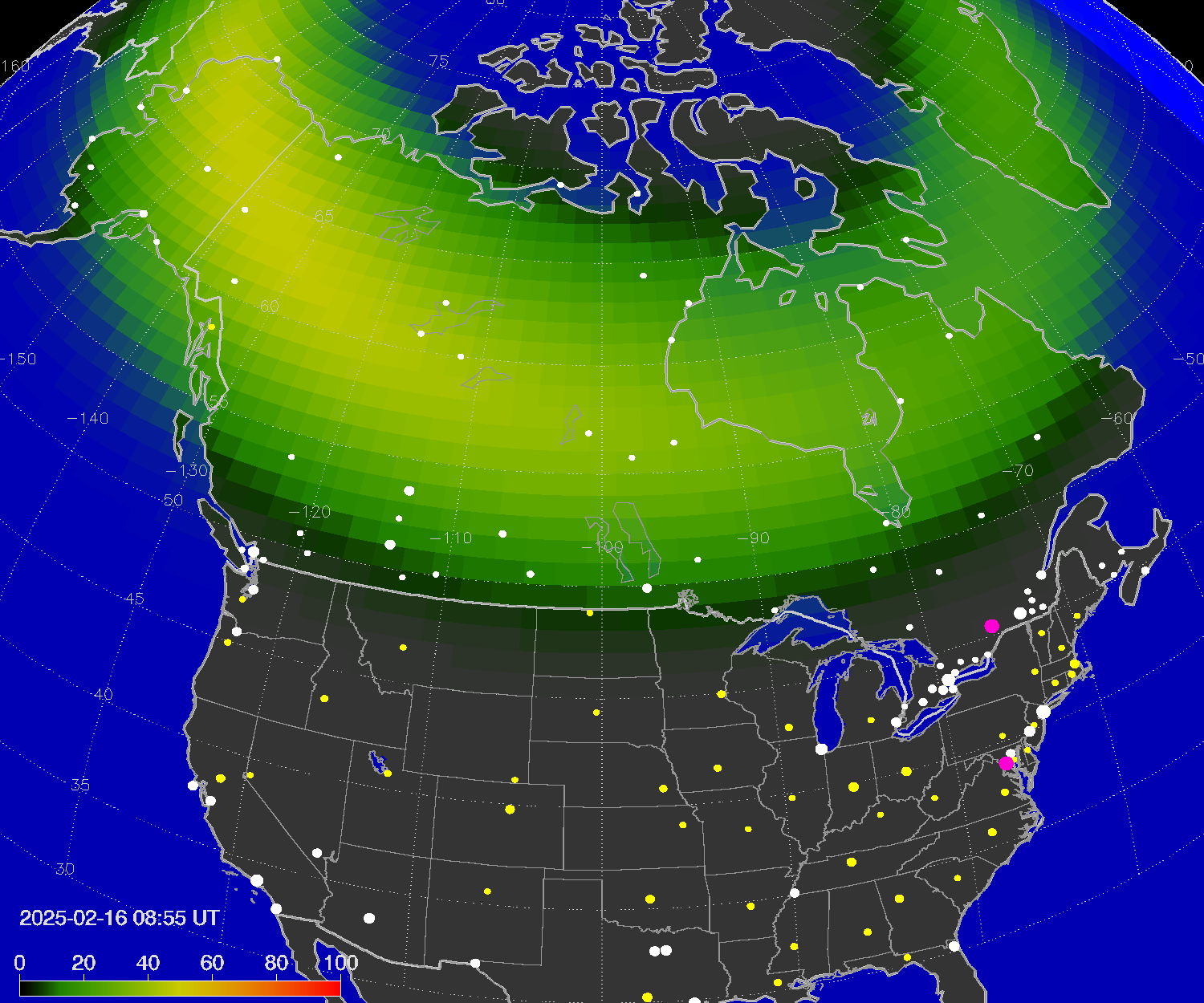 Northern lights (auroras) over North America
