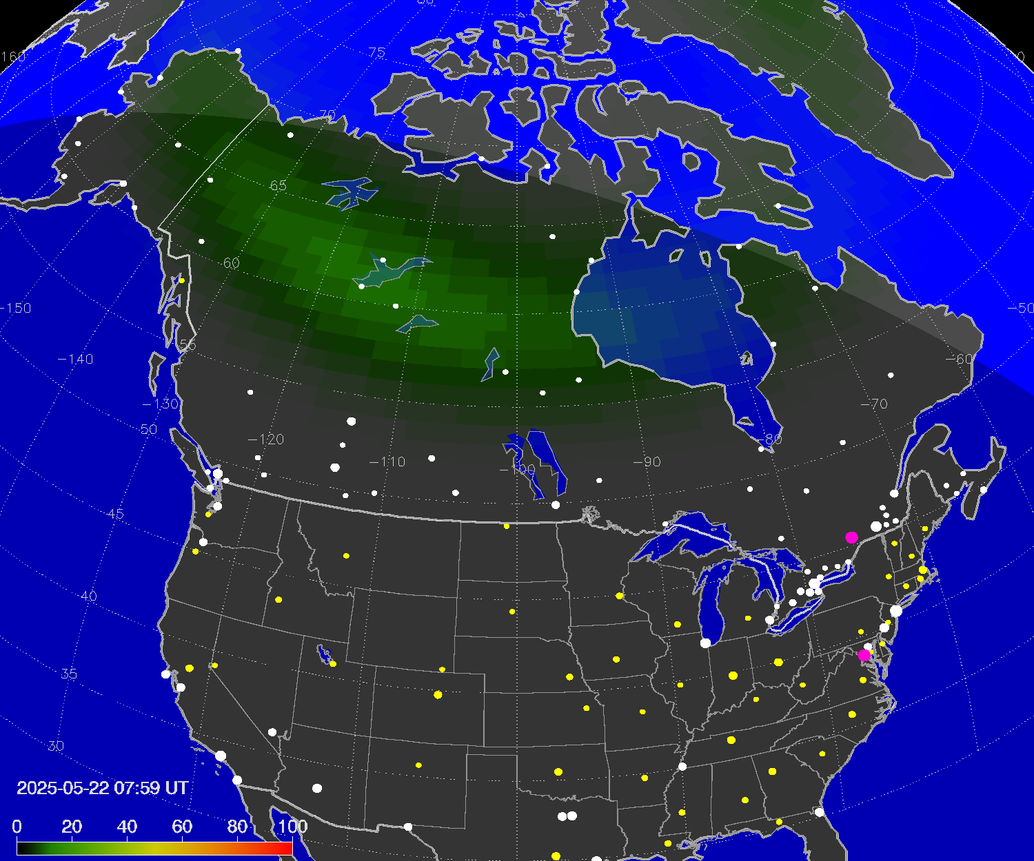 Northern lights (auroras) over North America