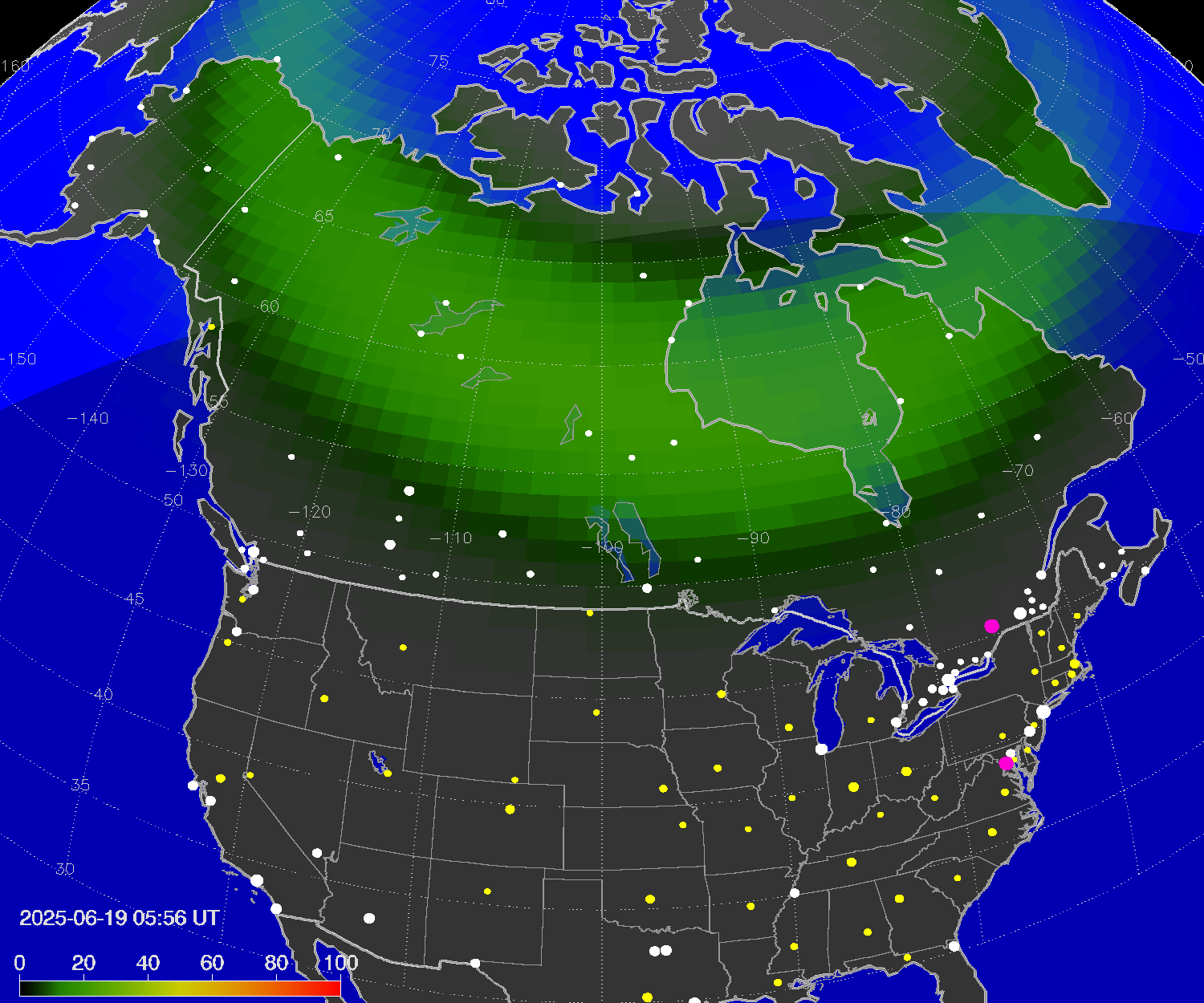 Northern lights (auroras) over North America