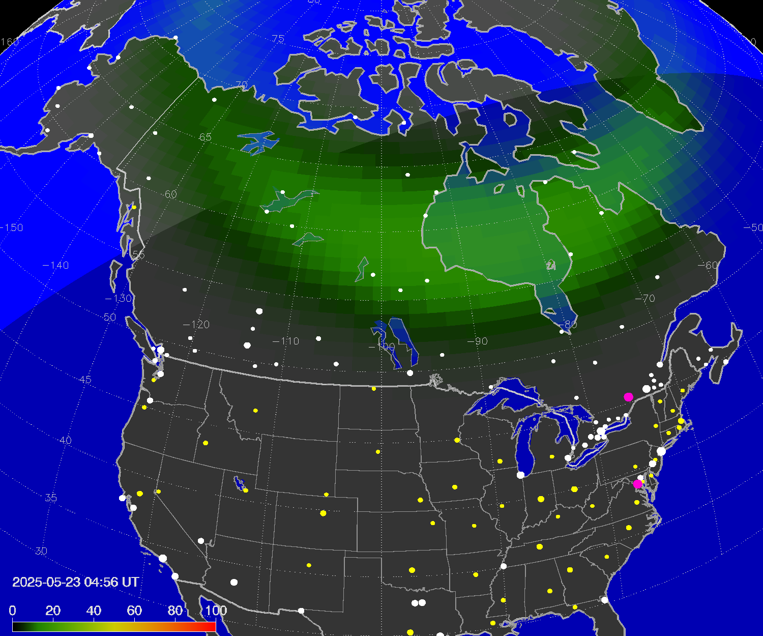 Northern lights (auroras) over North America