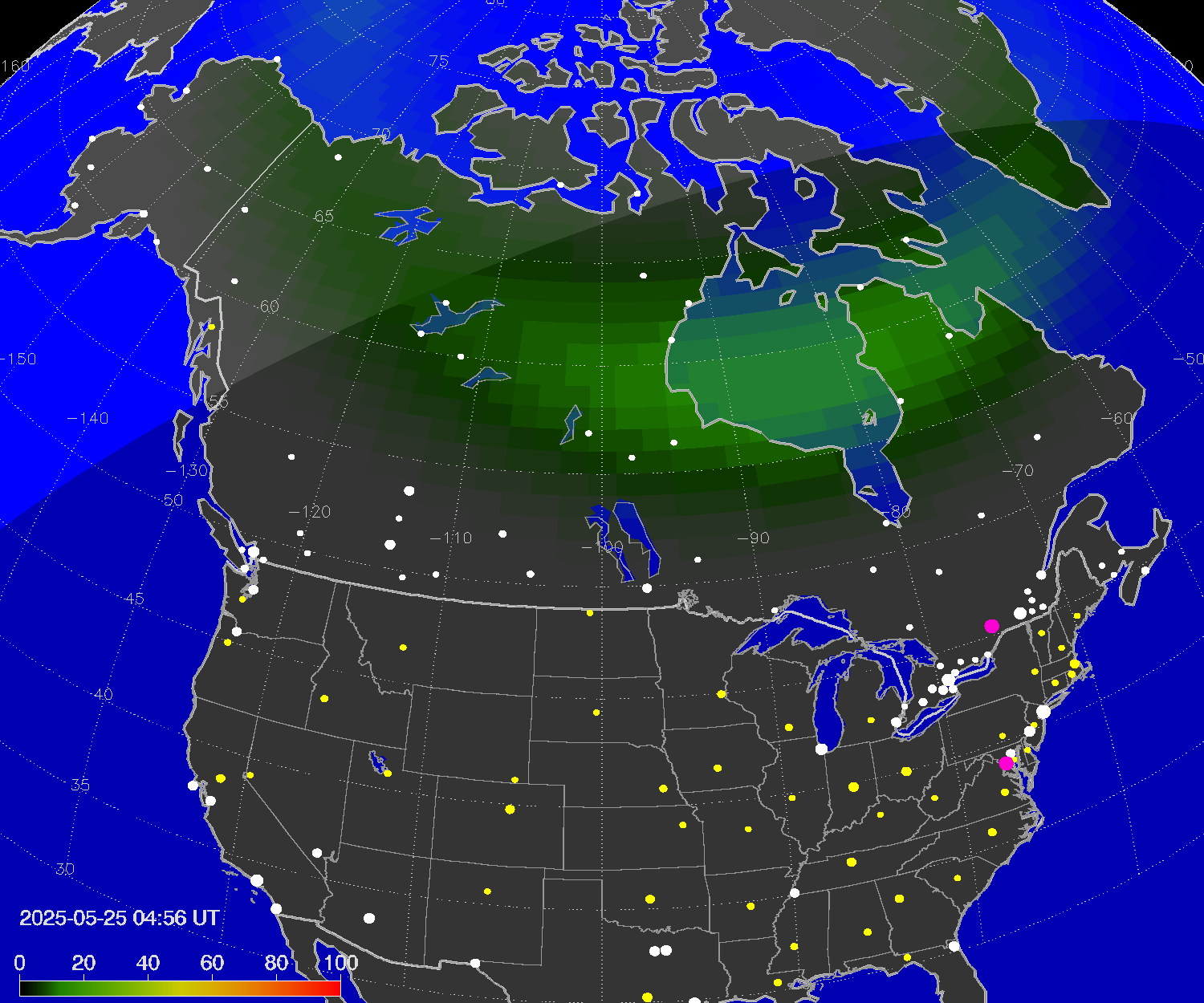 Northern lights (auroras) over North America