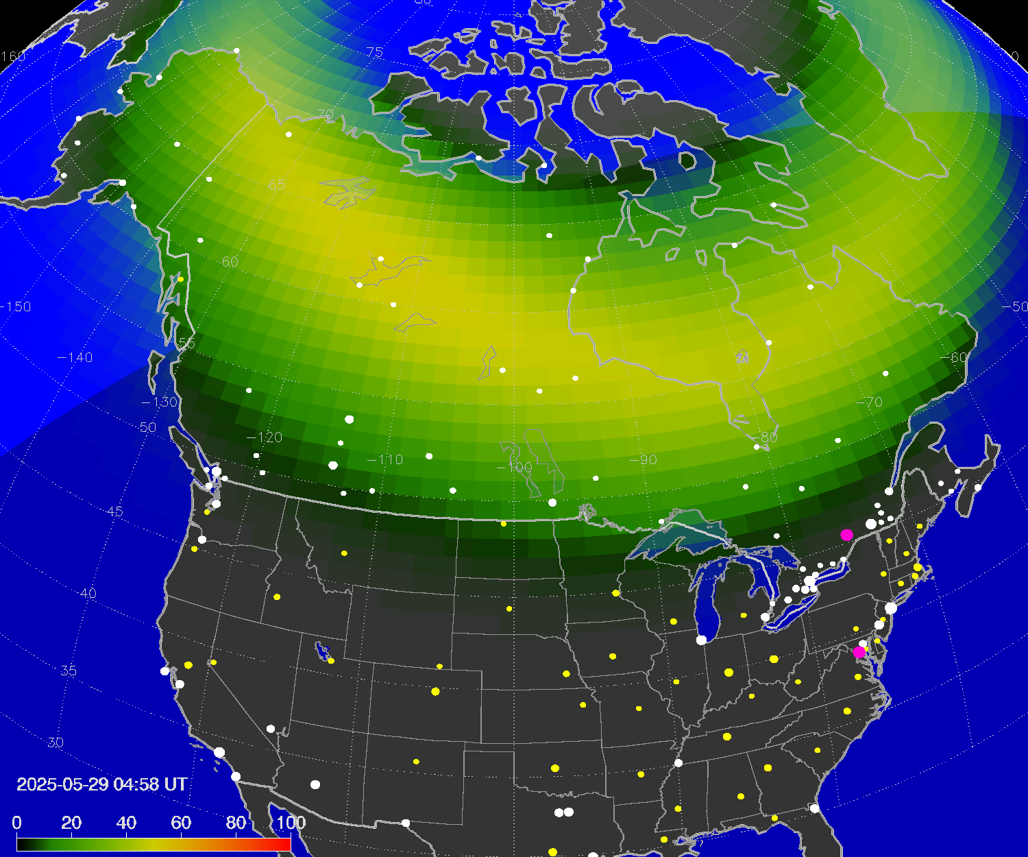Northern lights (auroras) over North America