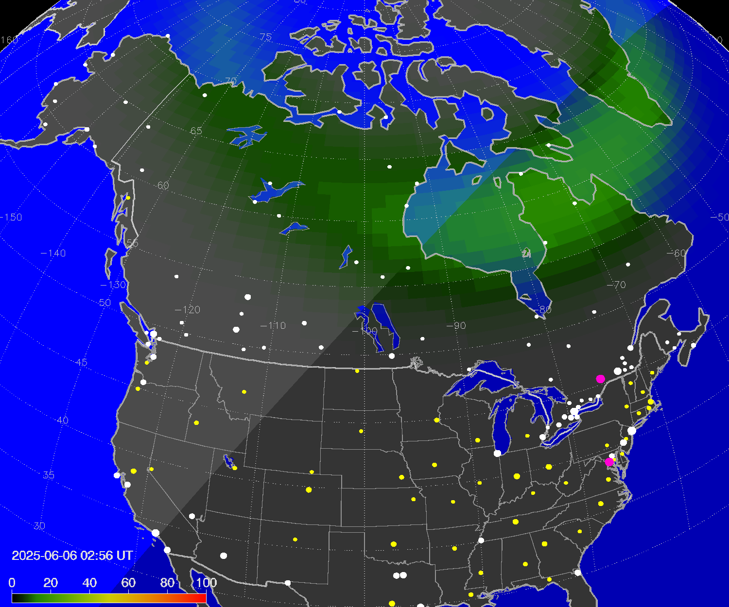 Northern lights (auroras) over North America