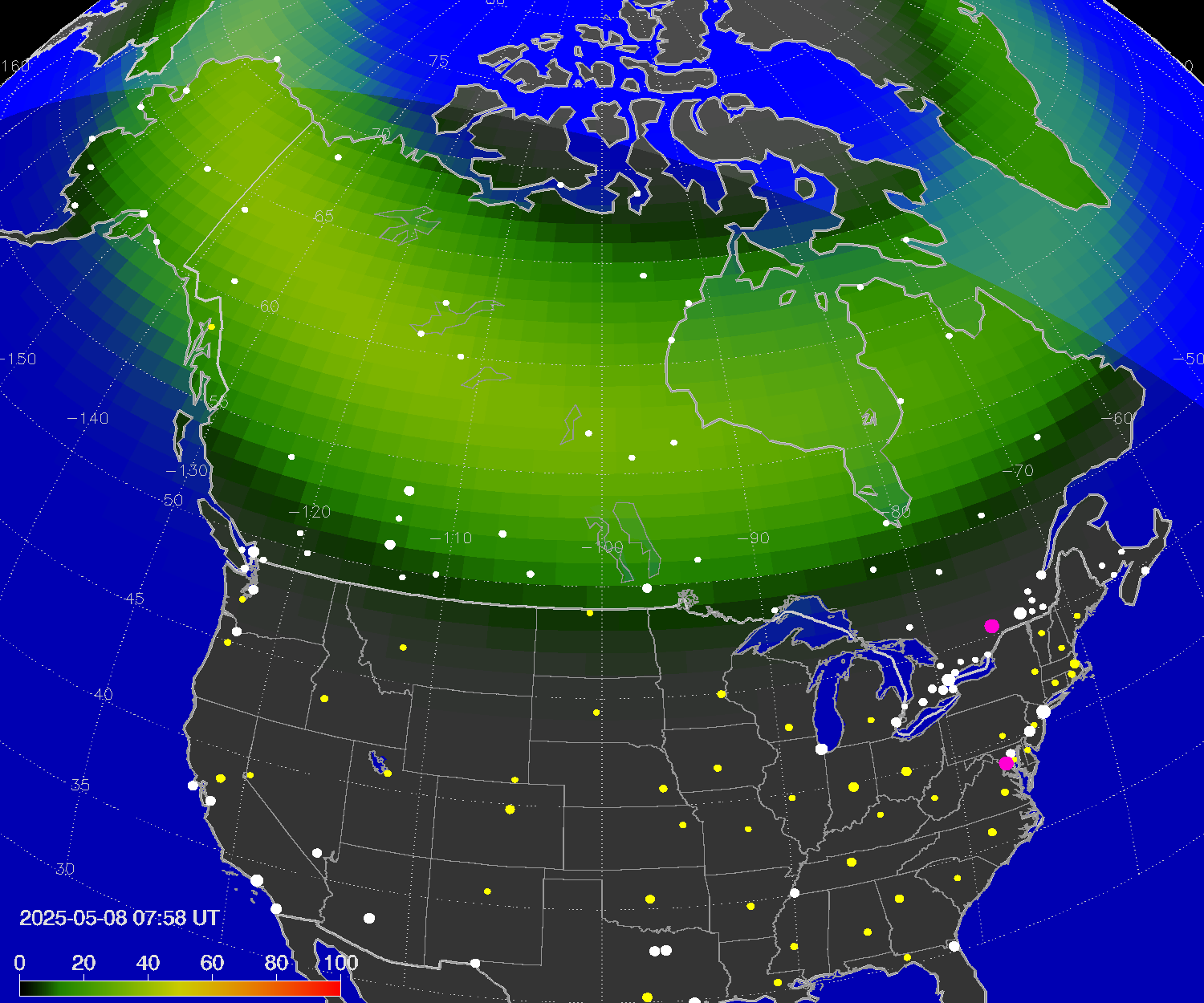 Northern lights (auroras) over North America